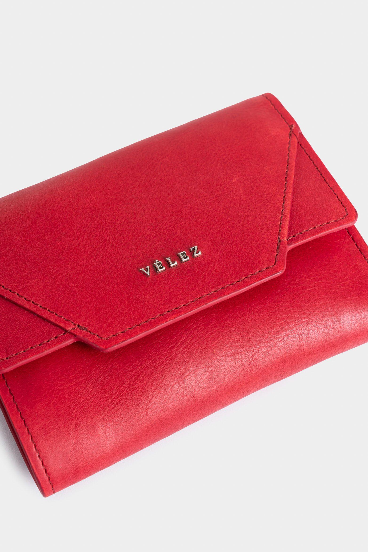 Vélez Billetera Taupe De Cuero Para Mujer Con Monedero Rojo-3