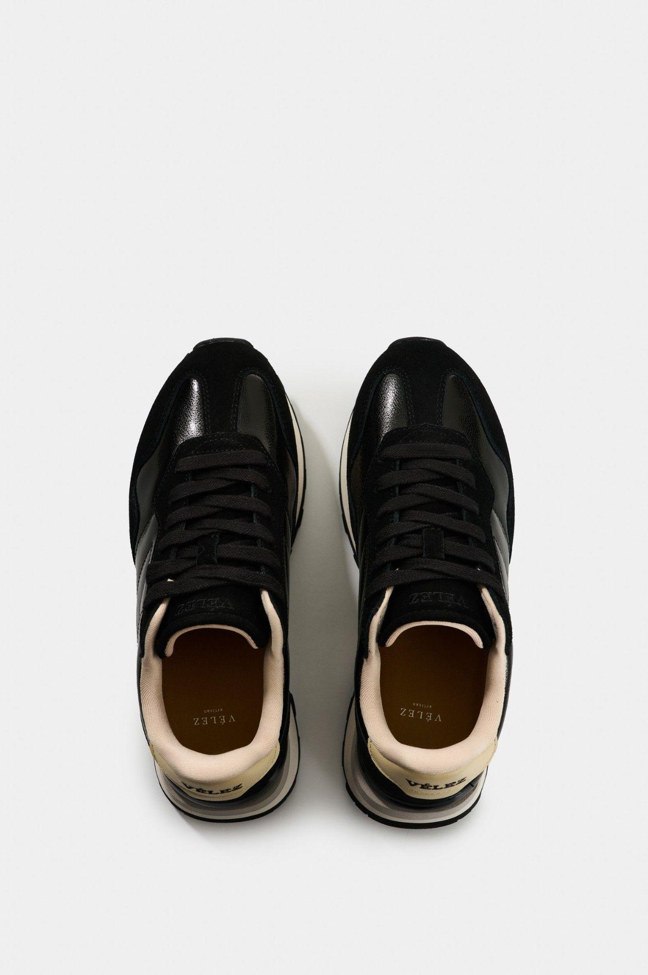 Vélez Zapatilla Tenis Sahara Cuero Mujer Detalle Folia Negro-3