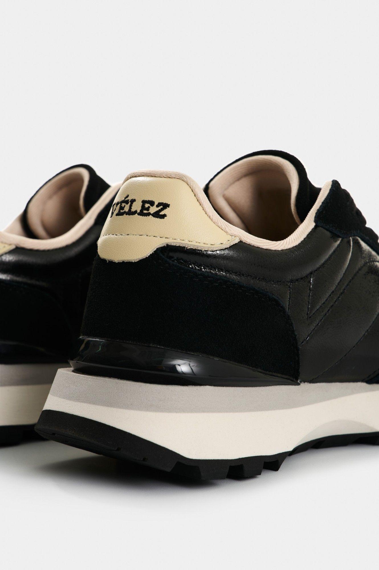 Vélez Zapatilla Tenis Sahara Cuero Mujer Detalle Folia Negro-4