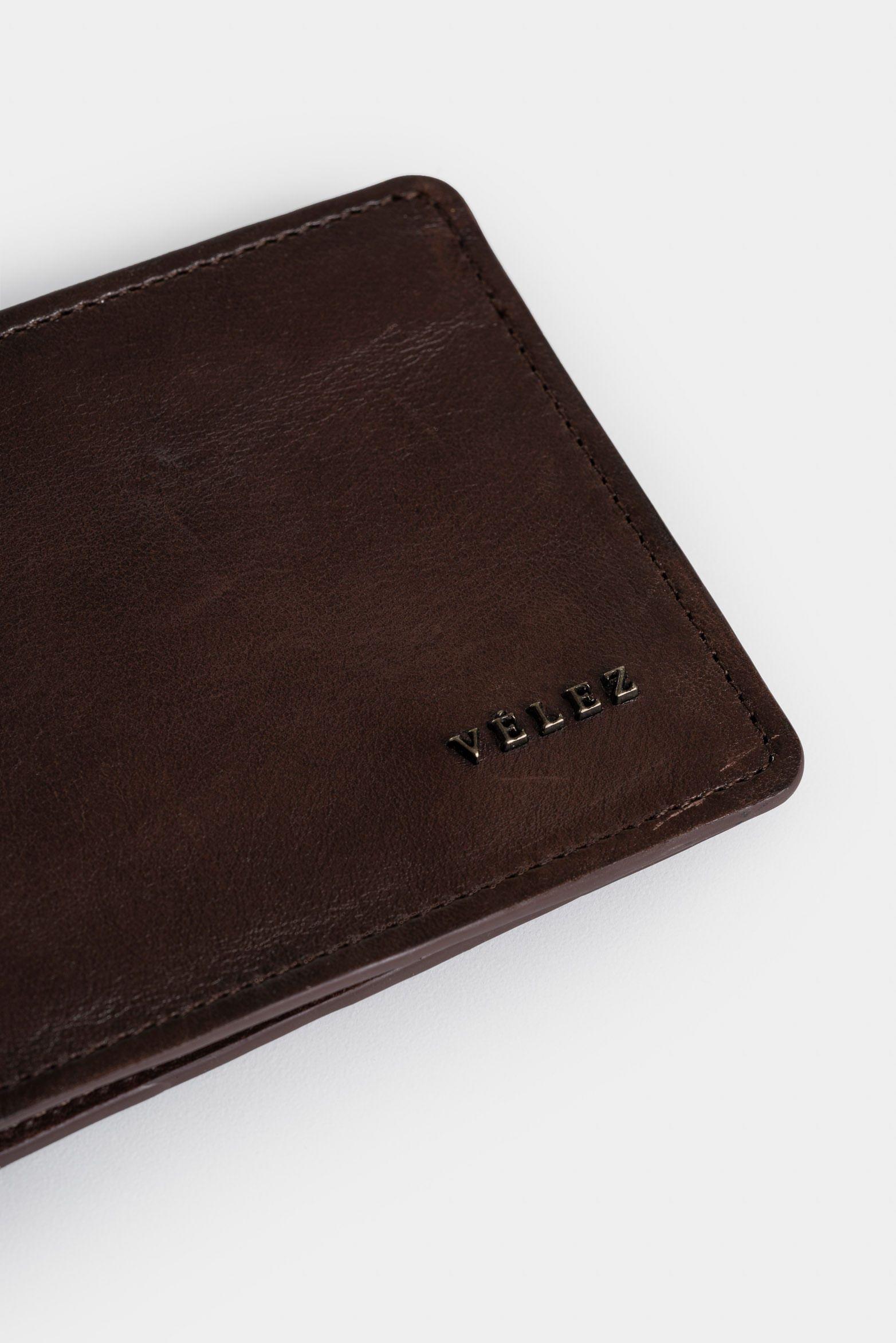 Vélez Billetera Montt De Cuero  Hombre Acabado Brillo Cafe-3
