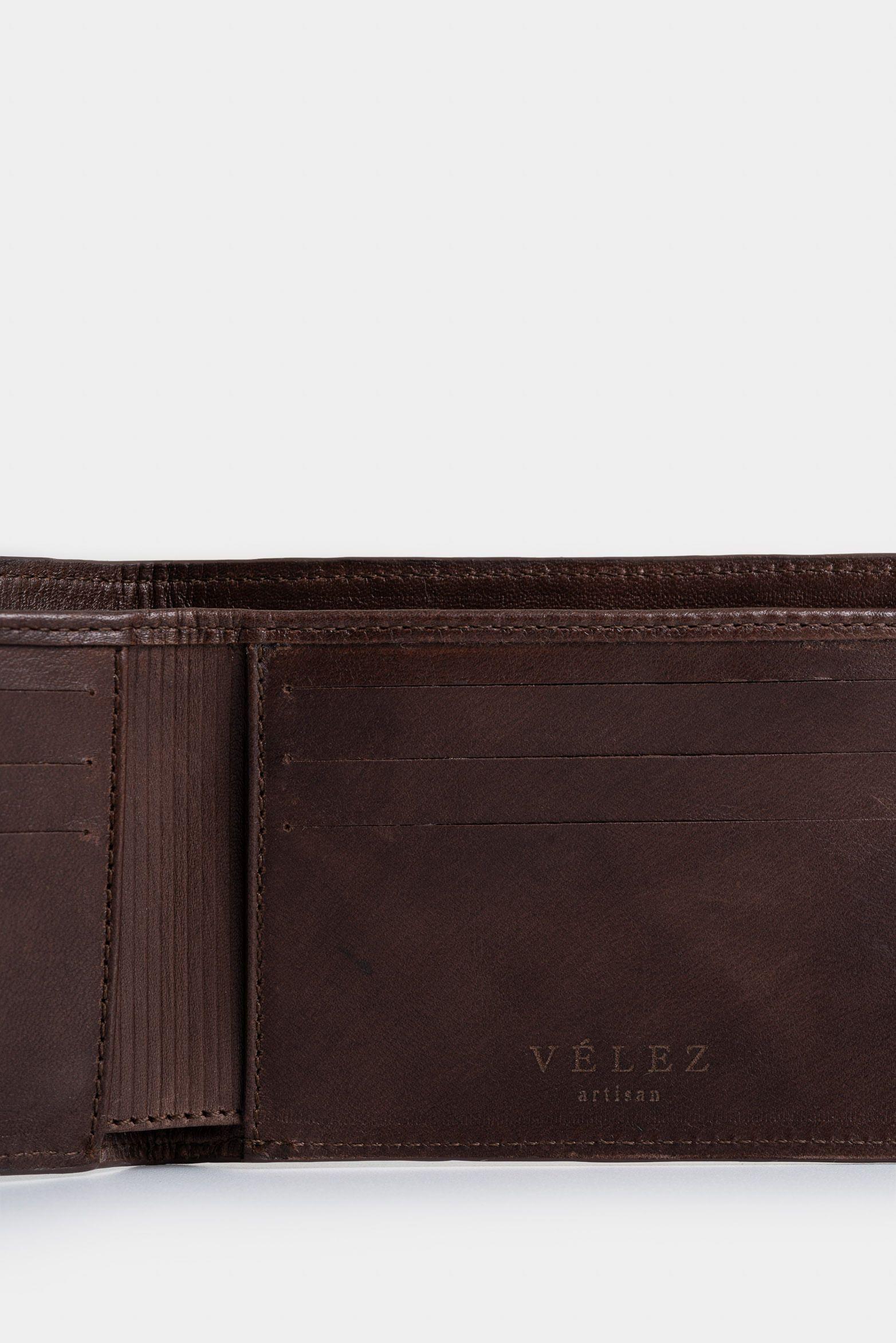 Vélez Billetera Montt De Cuero  Hombre Acabado Brillo Cafe-4