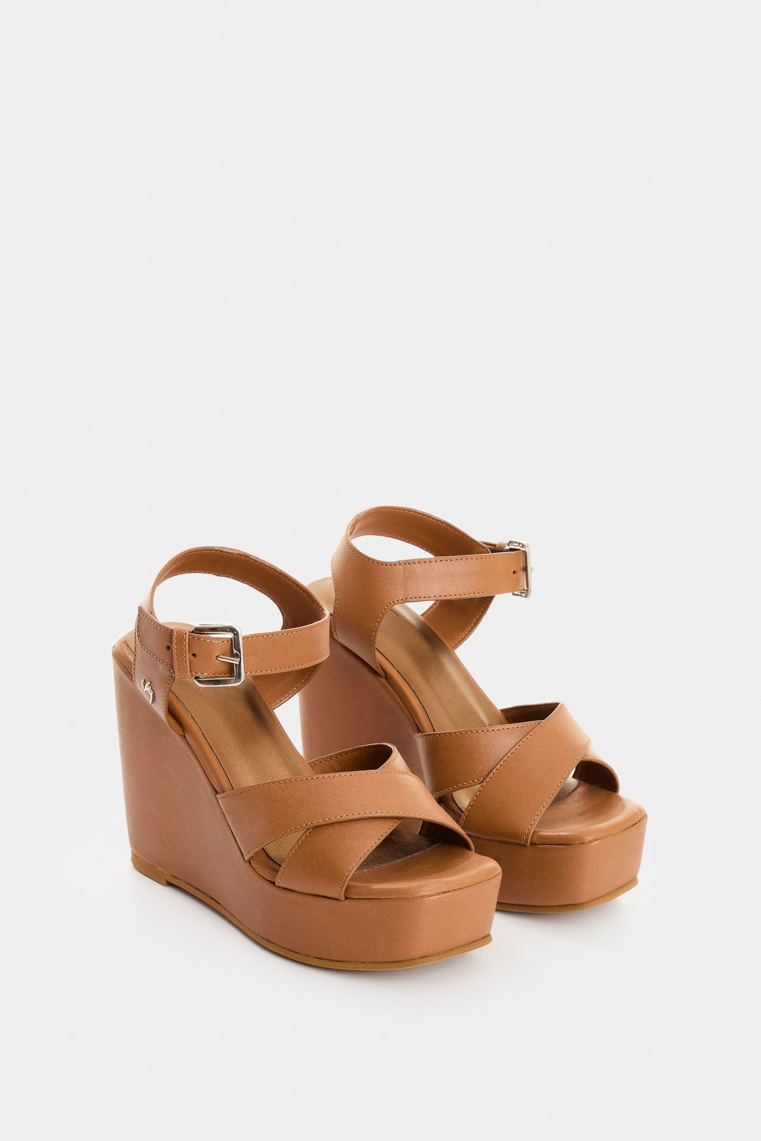 Vélez Sandalia Plataforma De Cuero Para Mujer Luzia Miel-1