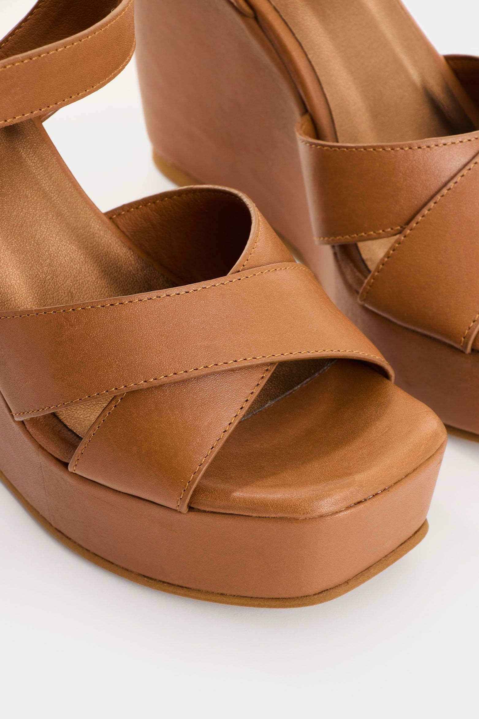 Vélez Sandalia Plataforma De Cuero Para Mujer Luzia Miel-4