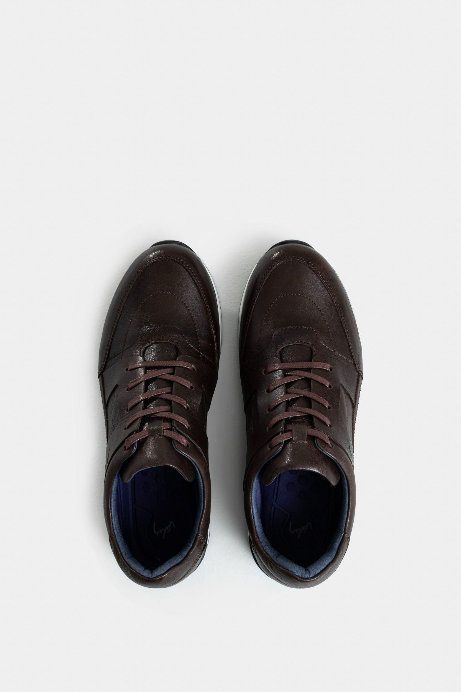 Vélez Zapatillas vant Cuero Hombre Cortes Envejecido Cafe-3