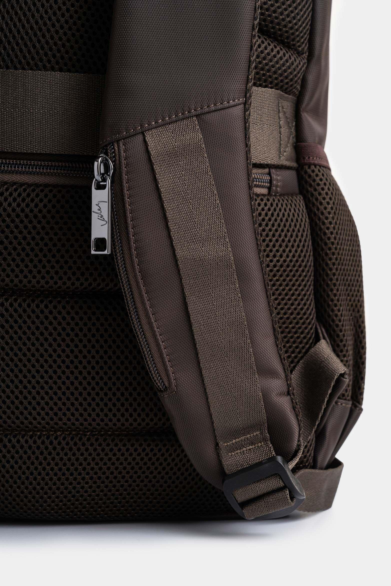 Vélez Mochila Kaiser De Lona y Cuero Para Hombre Urbano Café-3