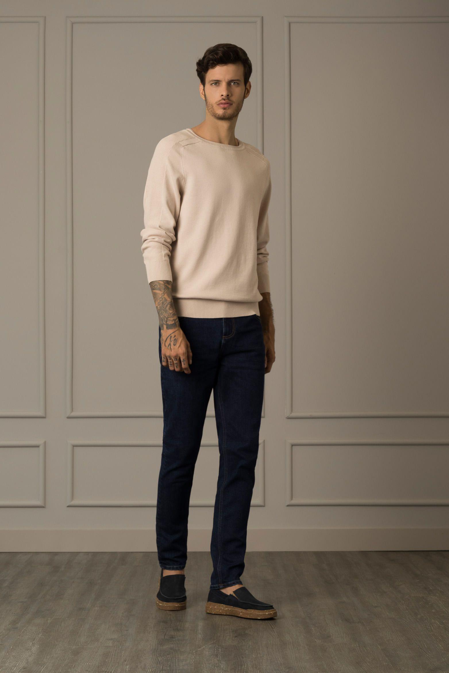 Vélez Sweater Tejido En Algodón Hombre Manga Ranglan Crema-0