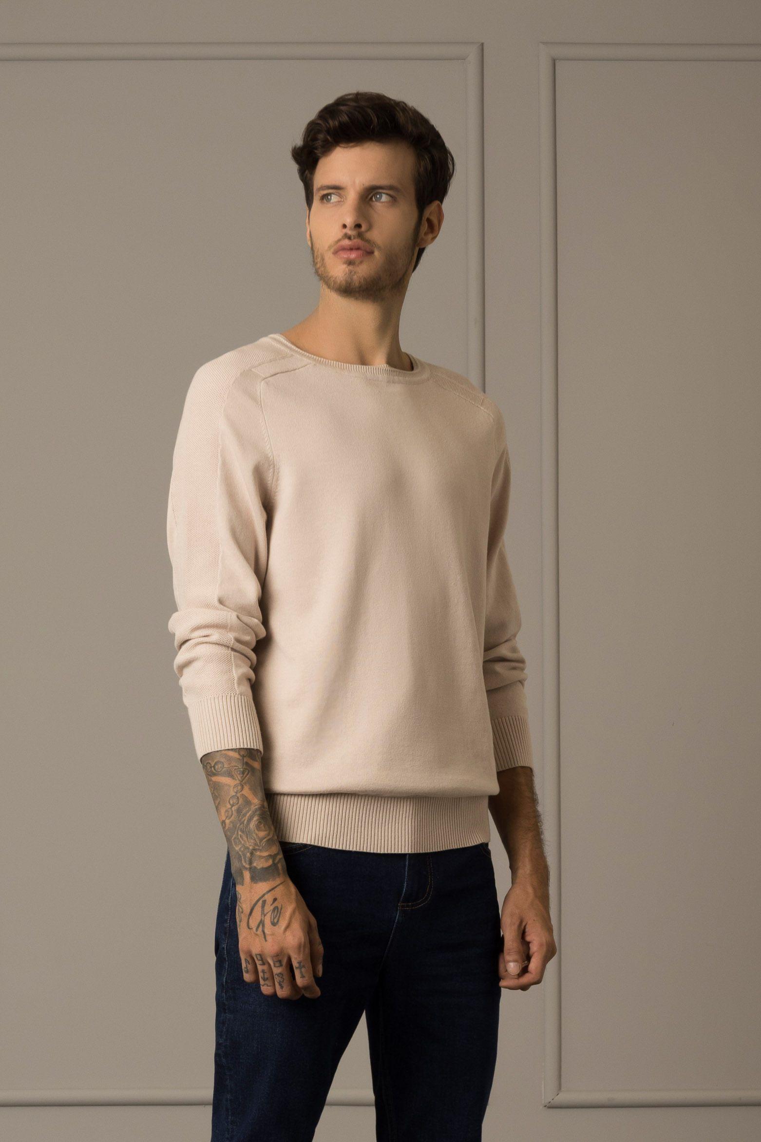 Vélez Sweater Tejido En Algodón Hombre Manga Ranglan Crema-1
