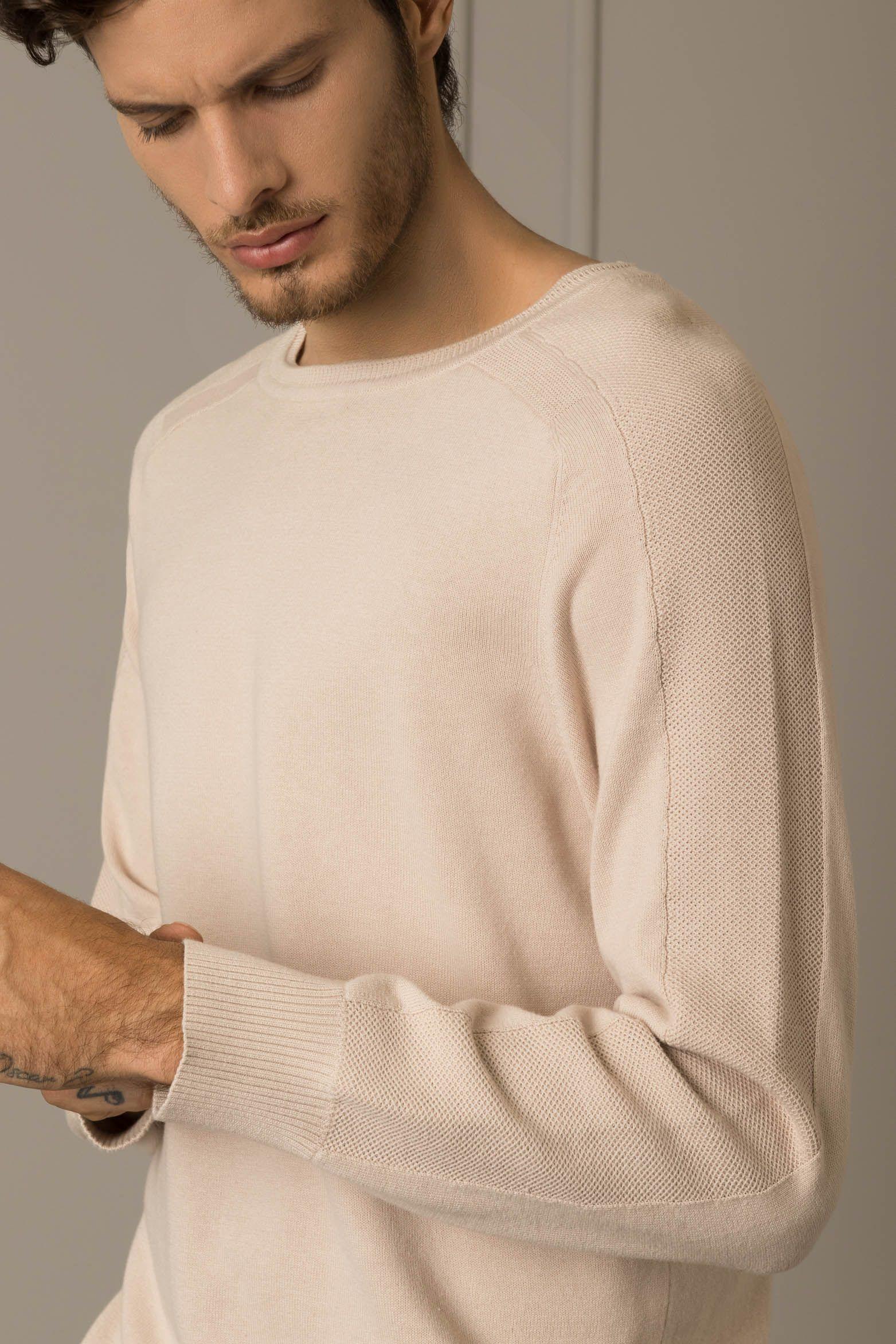 Vélez Sweater Tejido En Algodón Hombre Manga Ranglan Crema-2