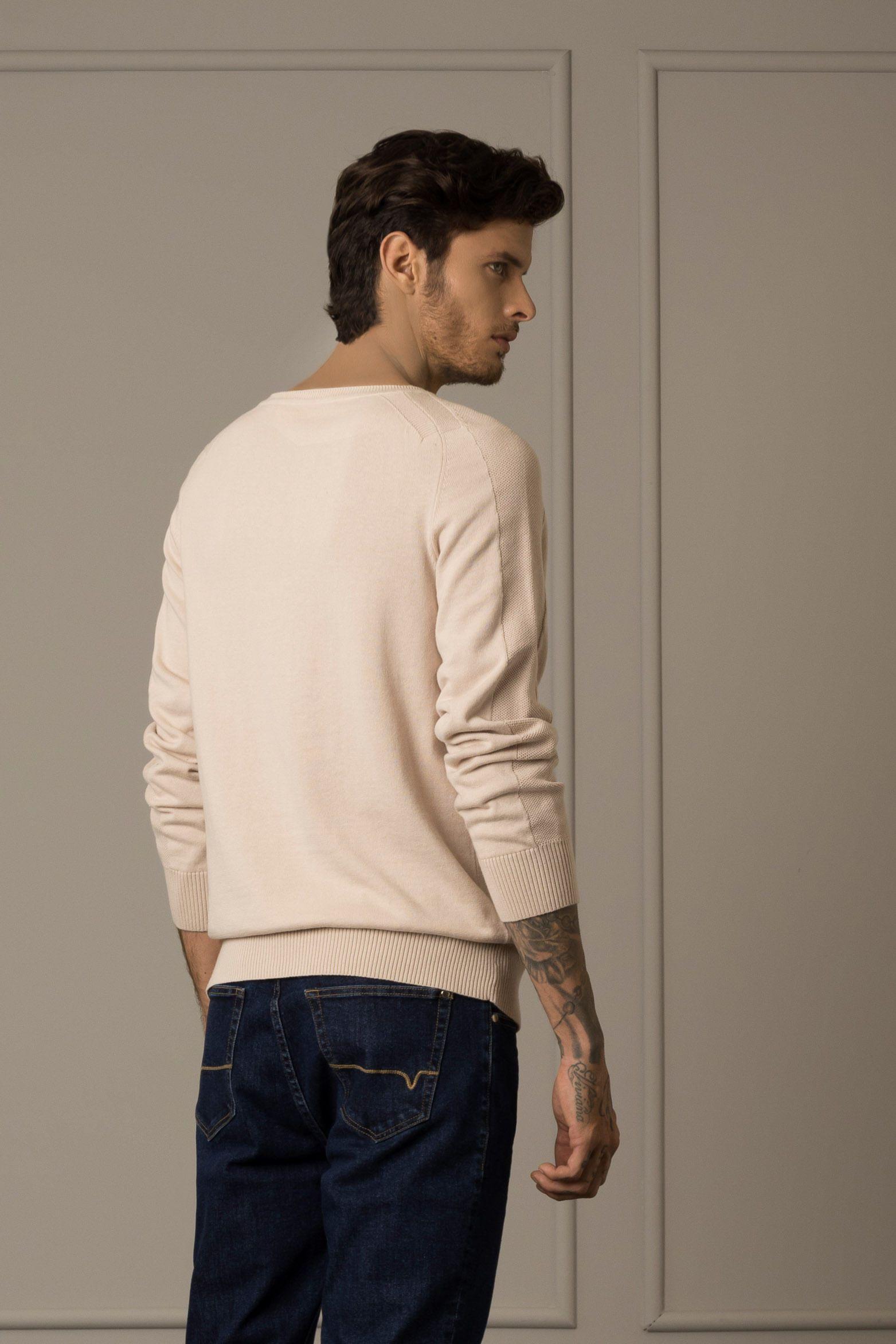 Vélez Sweater Tejido En Algodón Hombre Manga Ranglan Crema-3