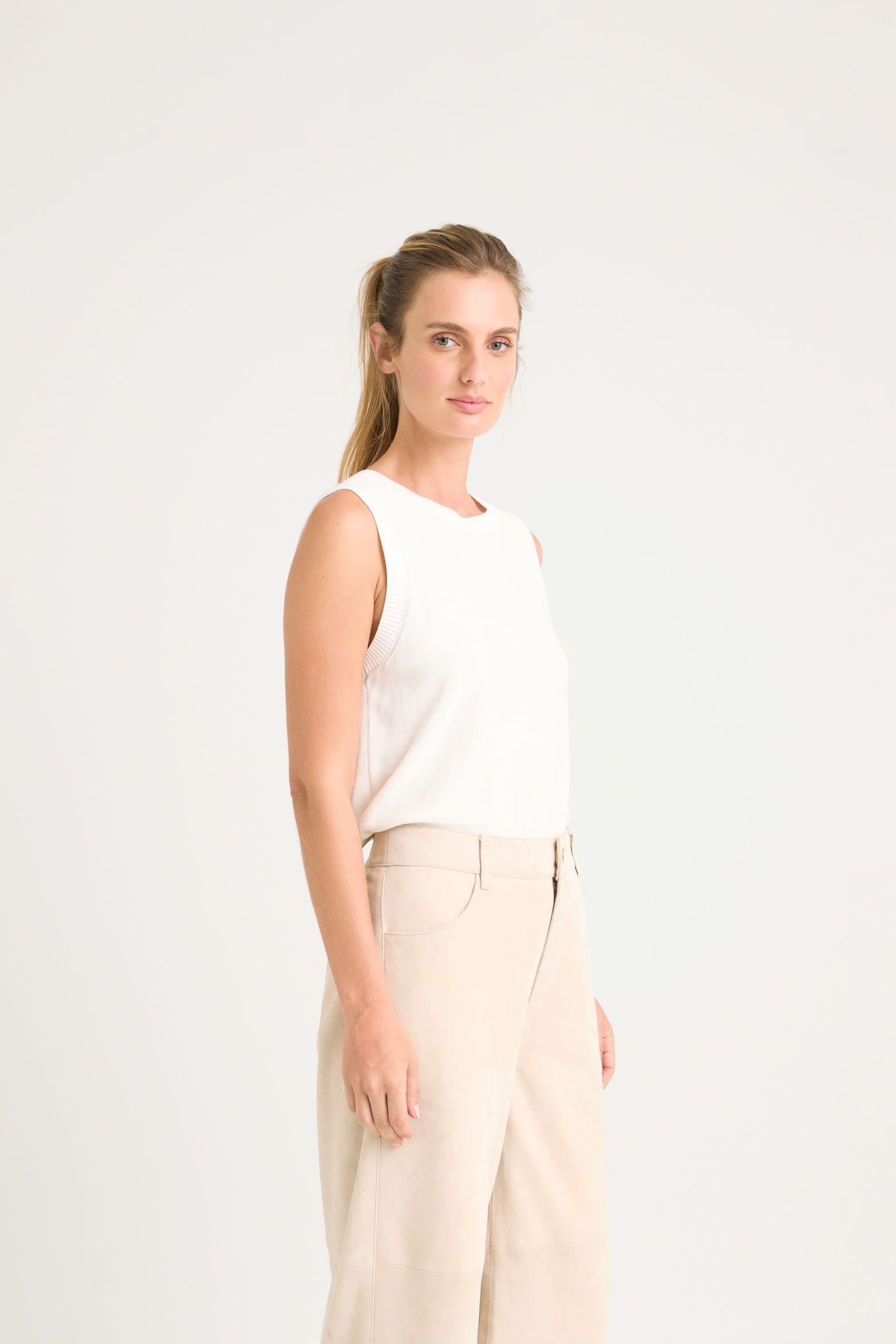 Vélez Top Tejido Astromelia Para Mujer Liviano Crema-3