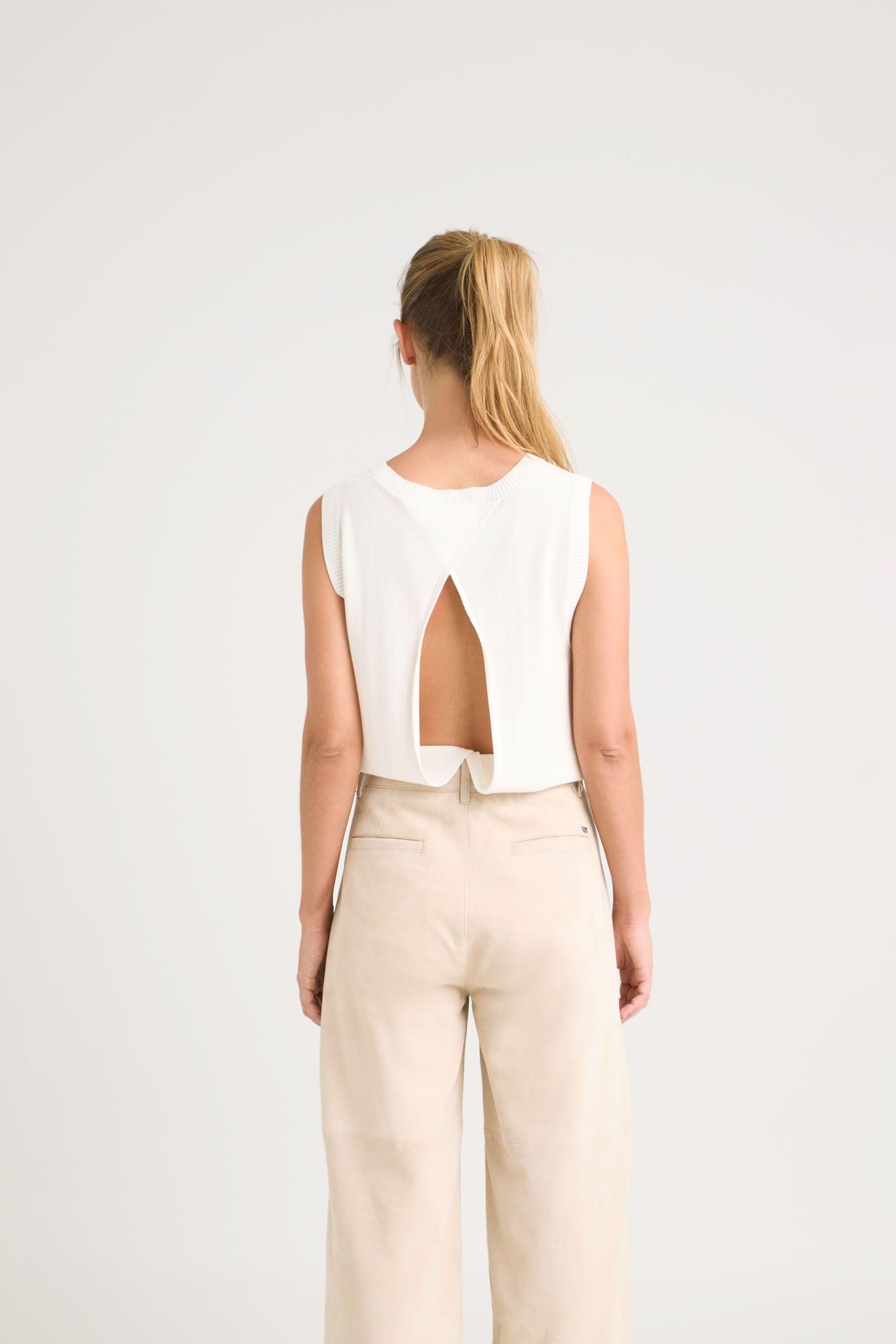Vélez Top Tejido Astromelia Para Mujer Liviano Crema-5