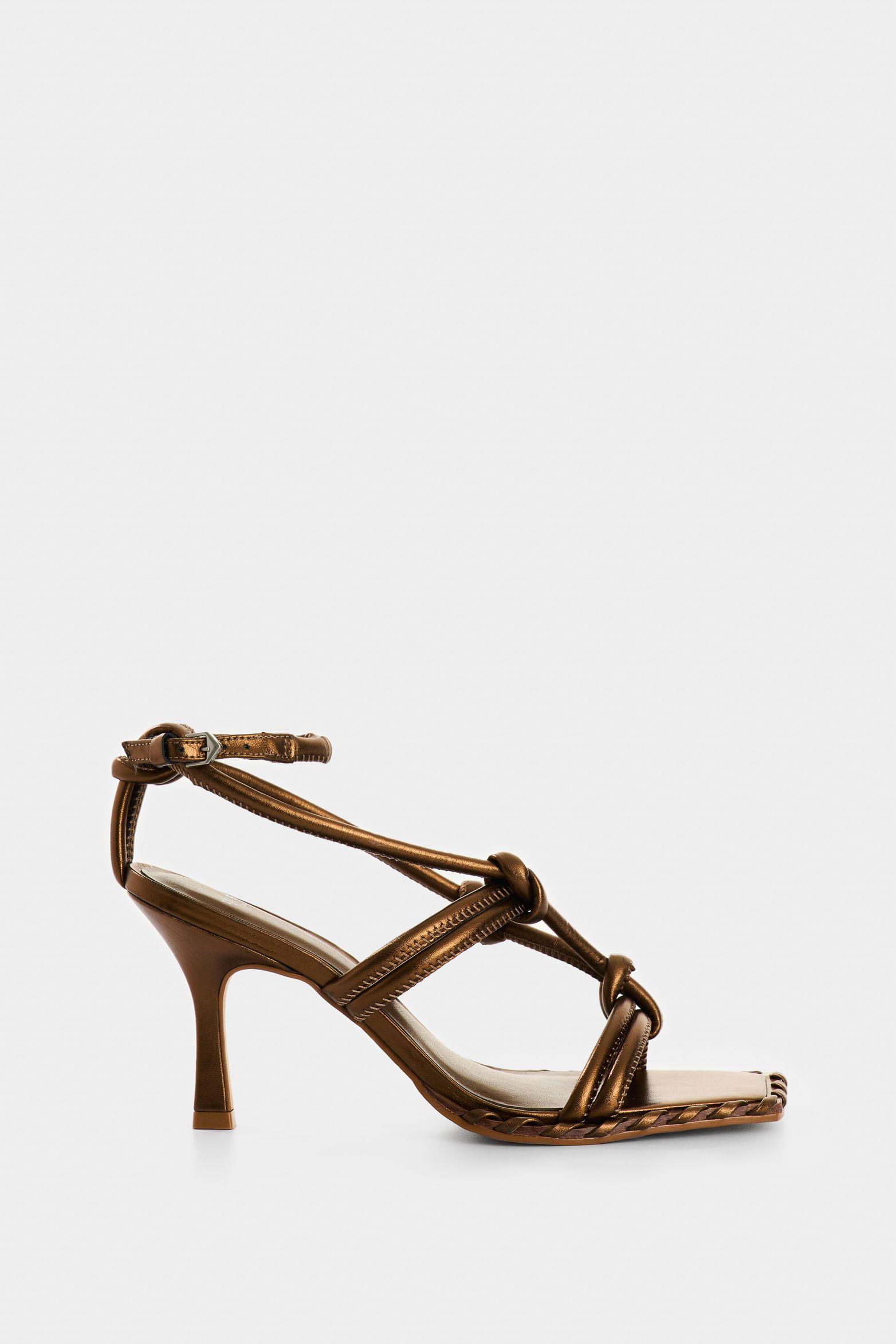 Vélez Sandalia Tacón De Cuero  Mujer Ocaso Bronce-0