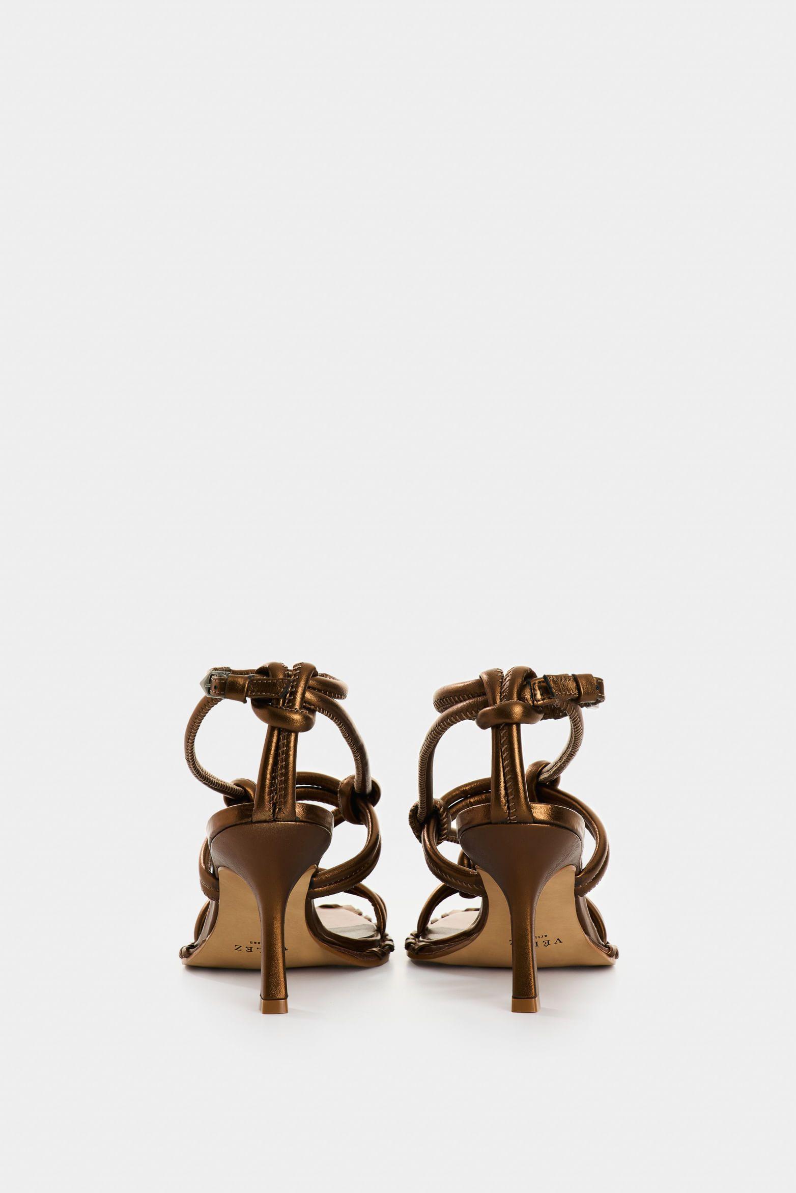 Vélez Sandalia Tacón De Cuero  Mujer Ocaso Bronce-2