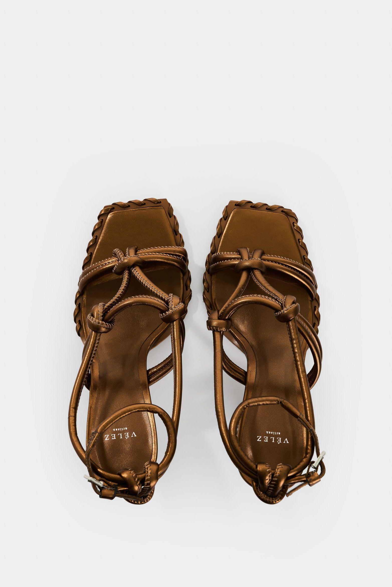 Vélez Sandalia Tacón De Cuero  Mujer Ocaso Bronce-3