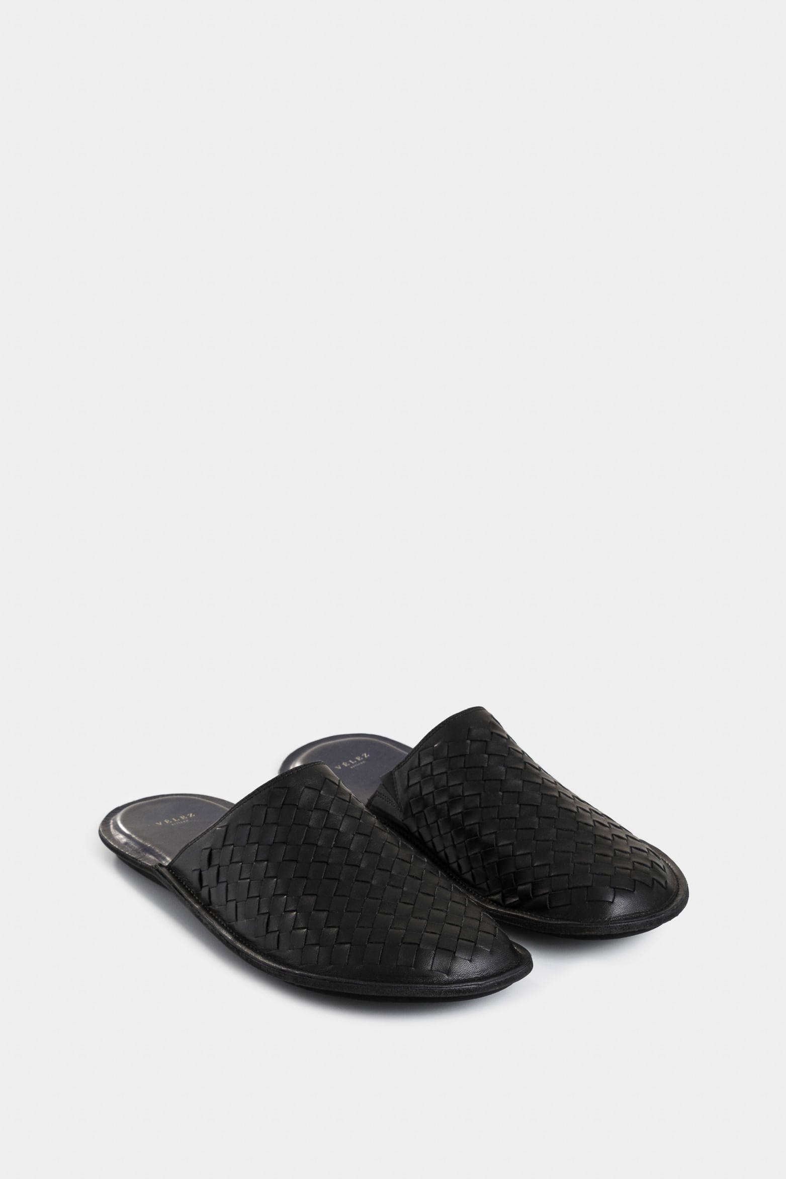 Vélez Slipper Tejido En Cuero Para Hombre Confort Negro-2