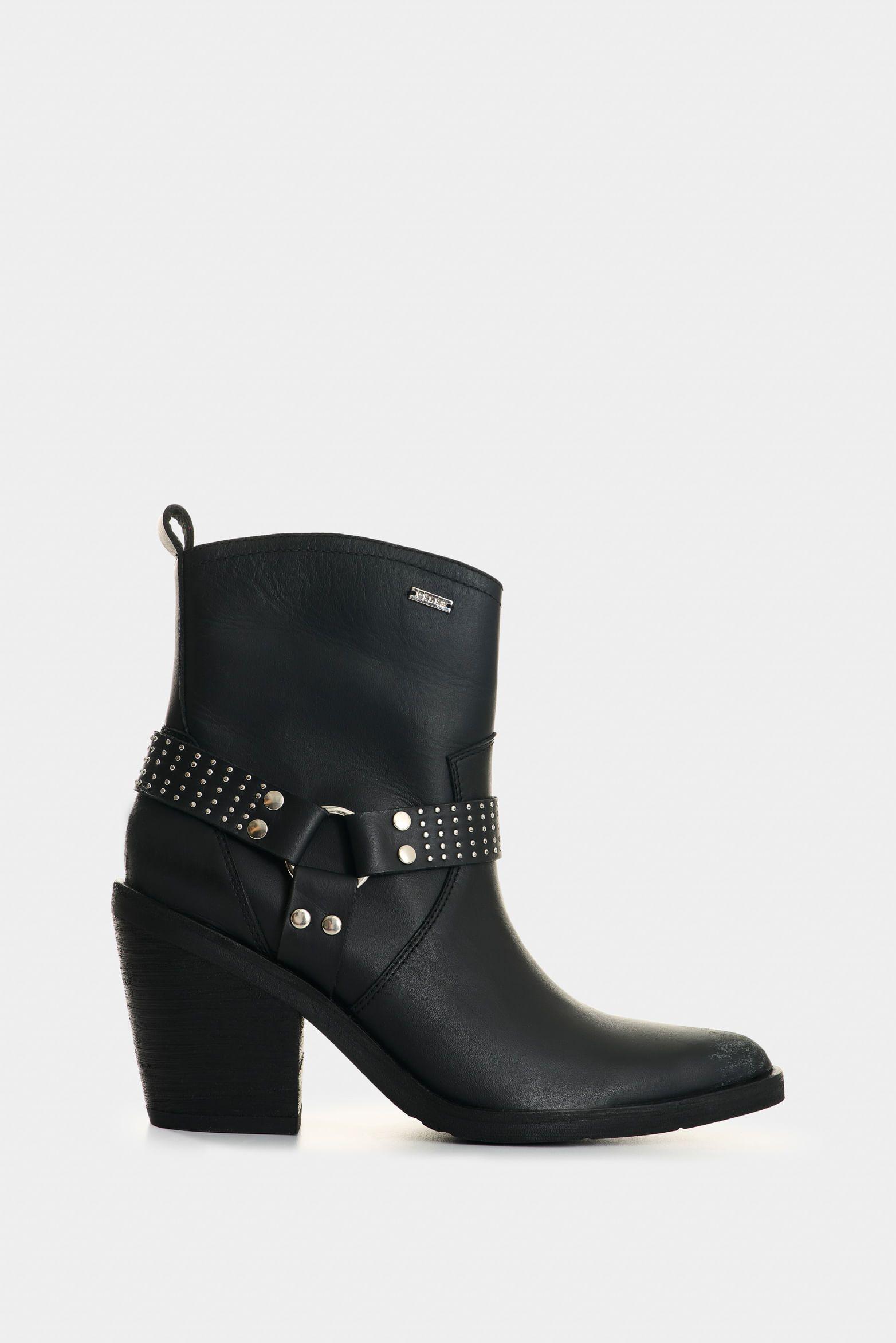 Vélez Botas De Cuero Acabado Rústico Para Mujer Elias Negro-0