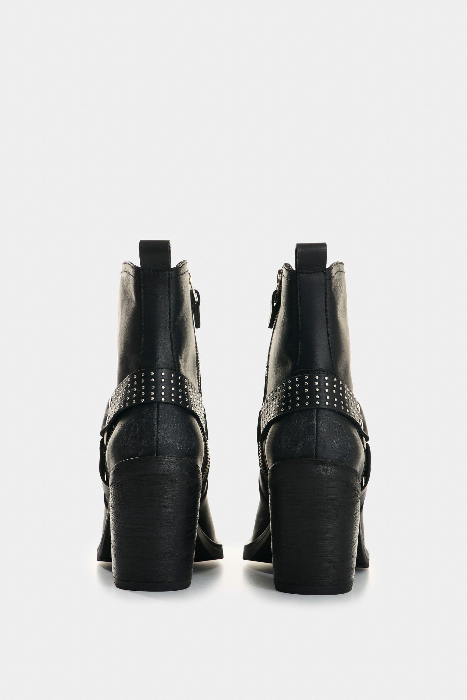 Vélez Botas De Cuero Acabado Rústico Para Mujer Elias Negro-2