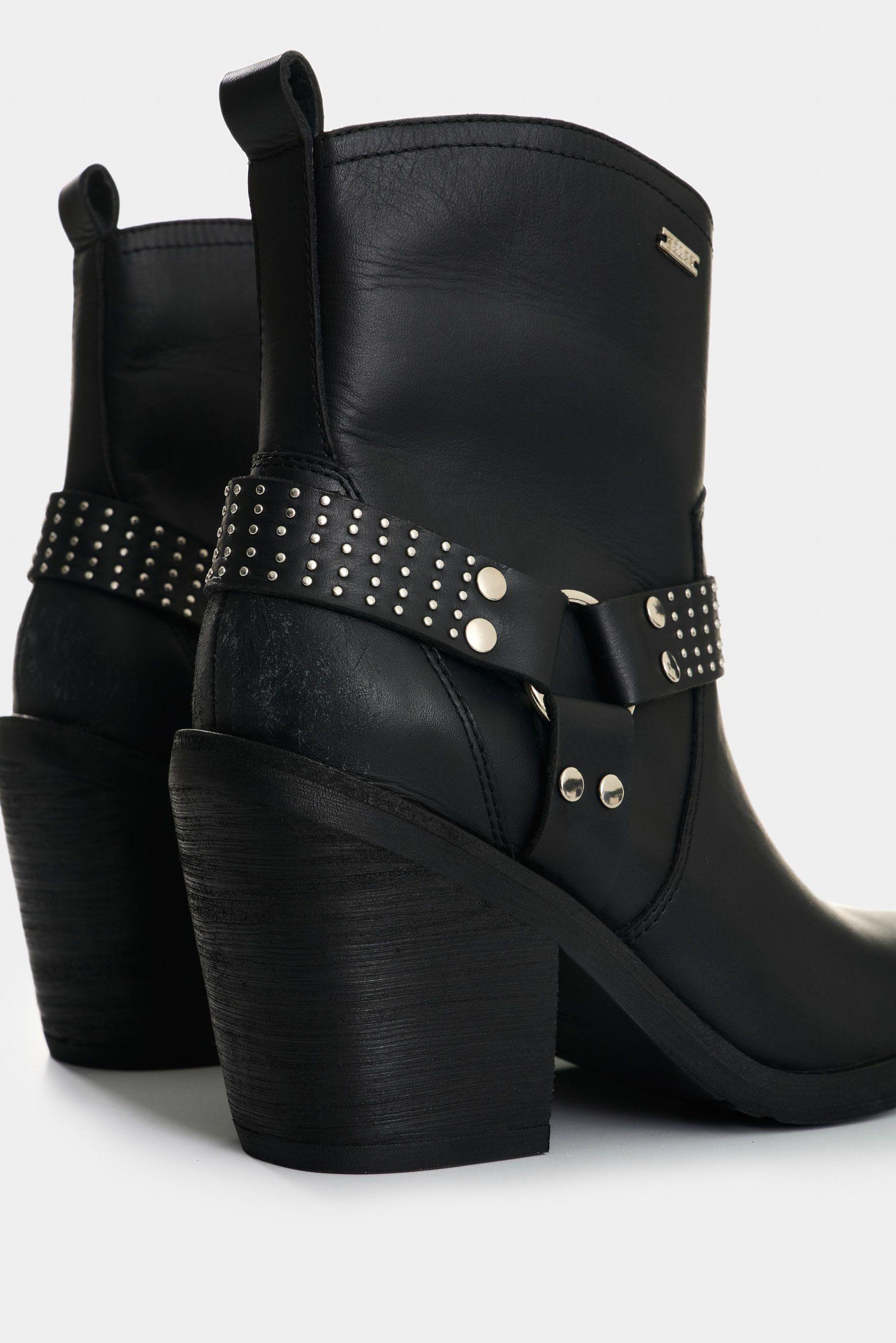 Vélez Botas De Cuero Acabado Rústico Para Mujer Elias Negro-4