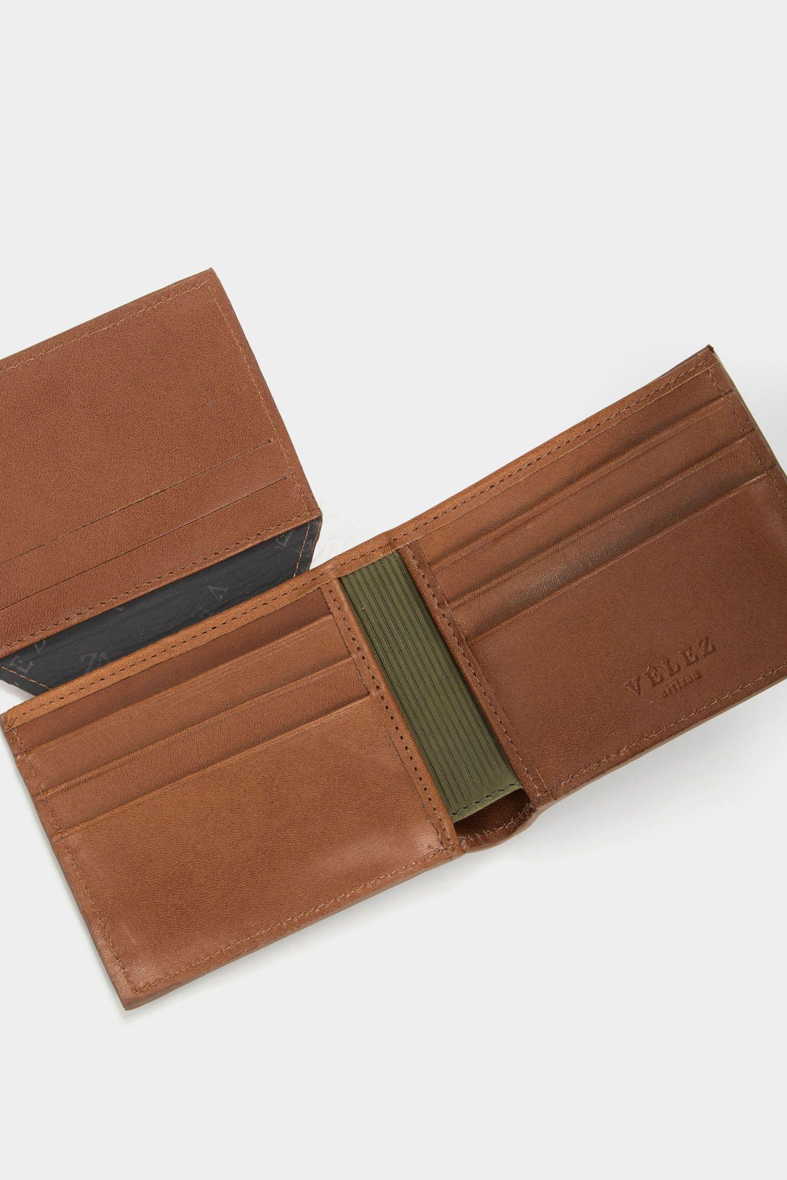 Vélez Billetera Nogal Cuero Hombre 3 Efecto Espasolado Miel-4
