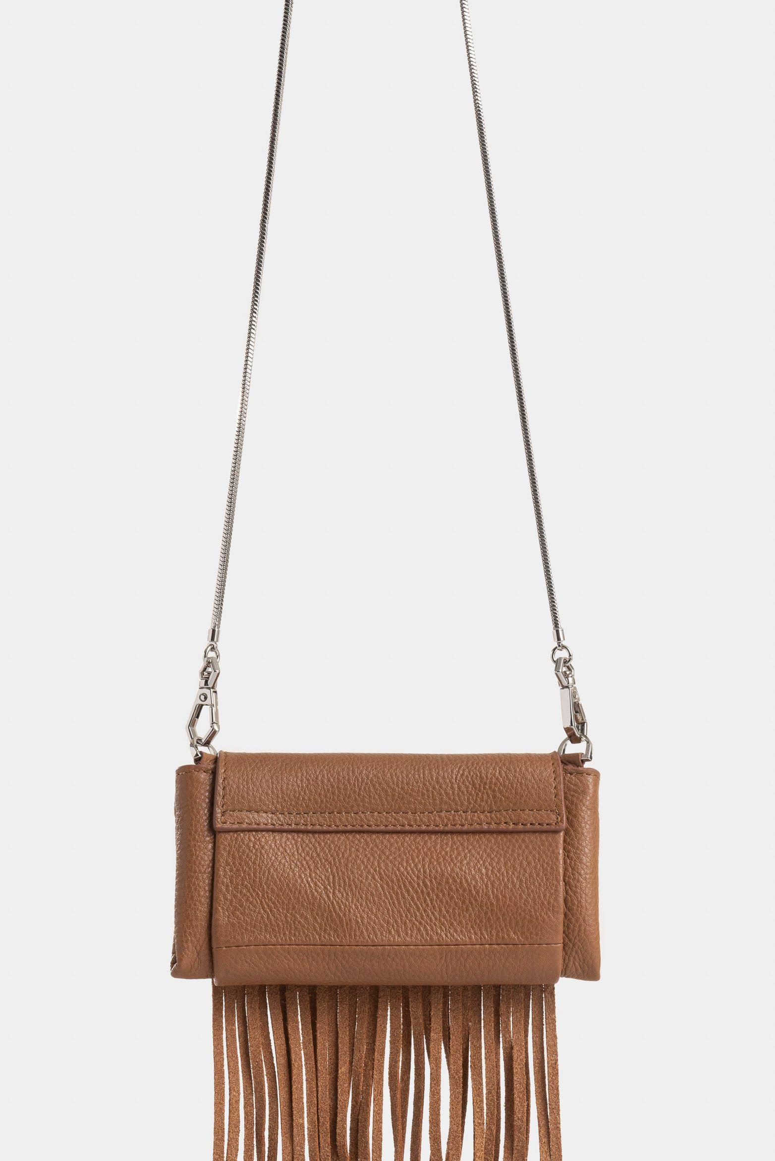 Mini manos libres Tabit de cuero para mujer flecos miel-2