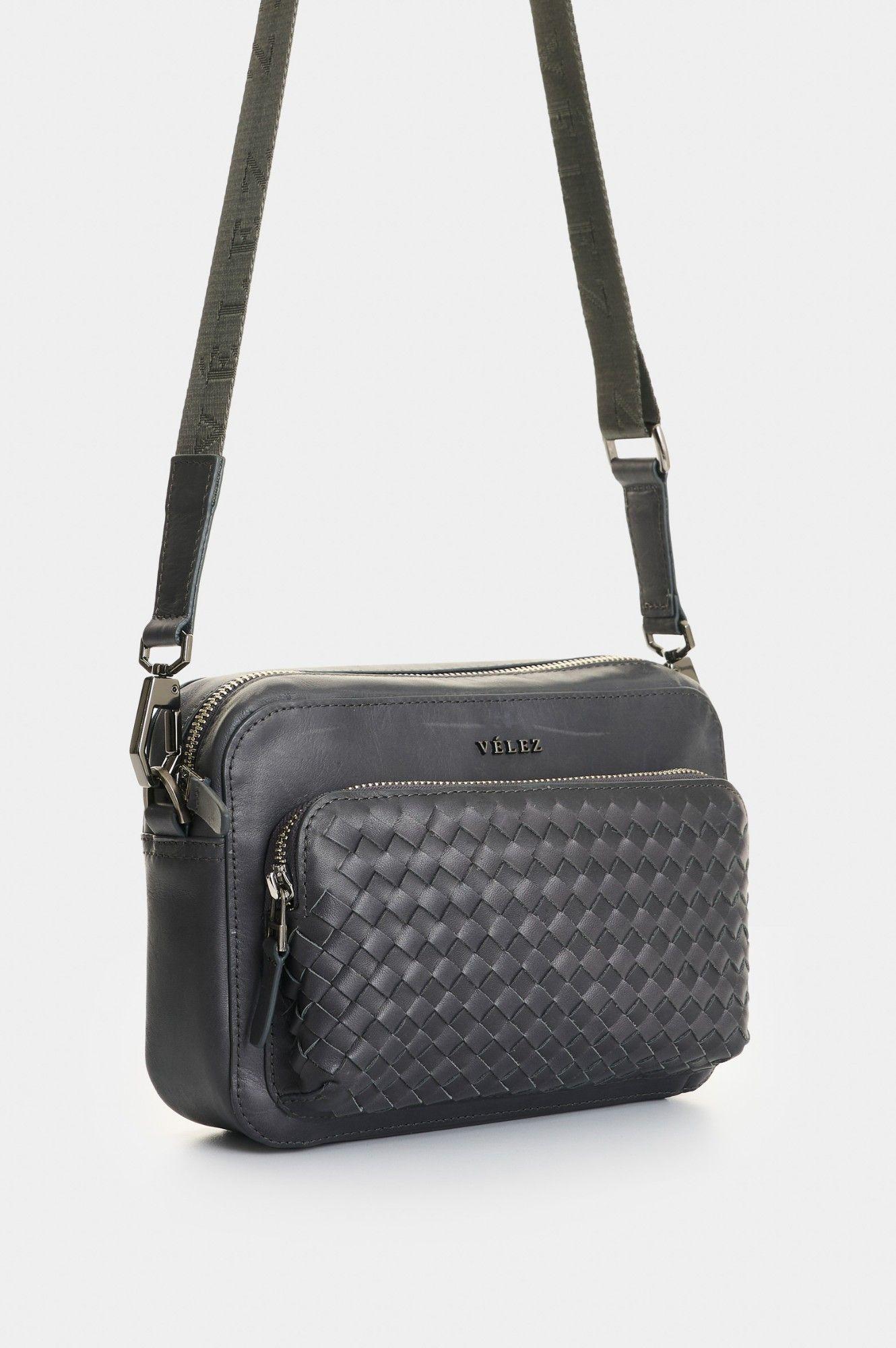 Vélez Cartera Bandolera Kansas Cuero Hombre Tejido Gris-3