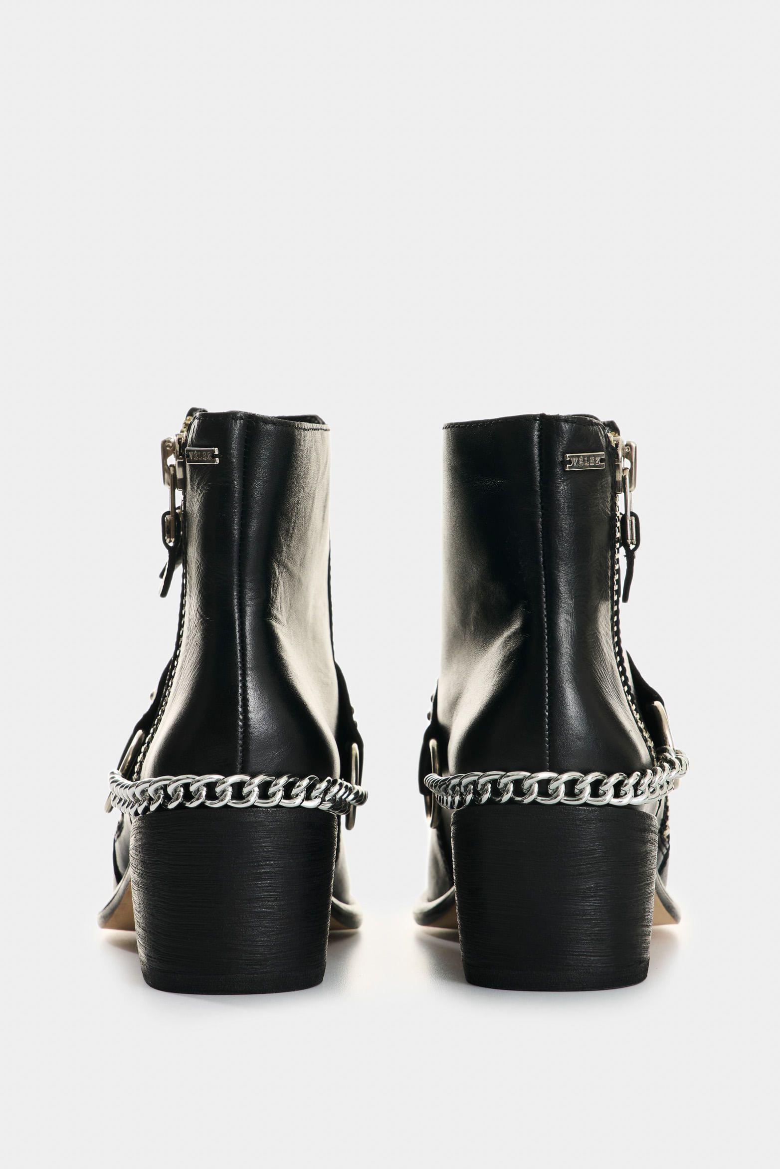 Vélez Botines Silueta Texana De Cuero Mujer Saturno Negro-2