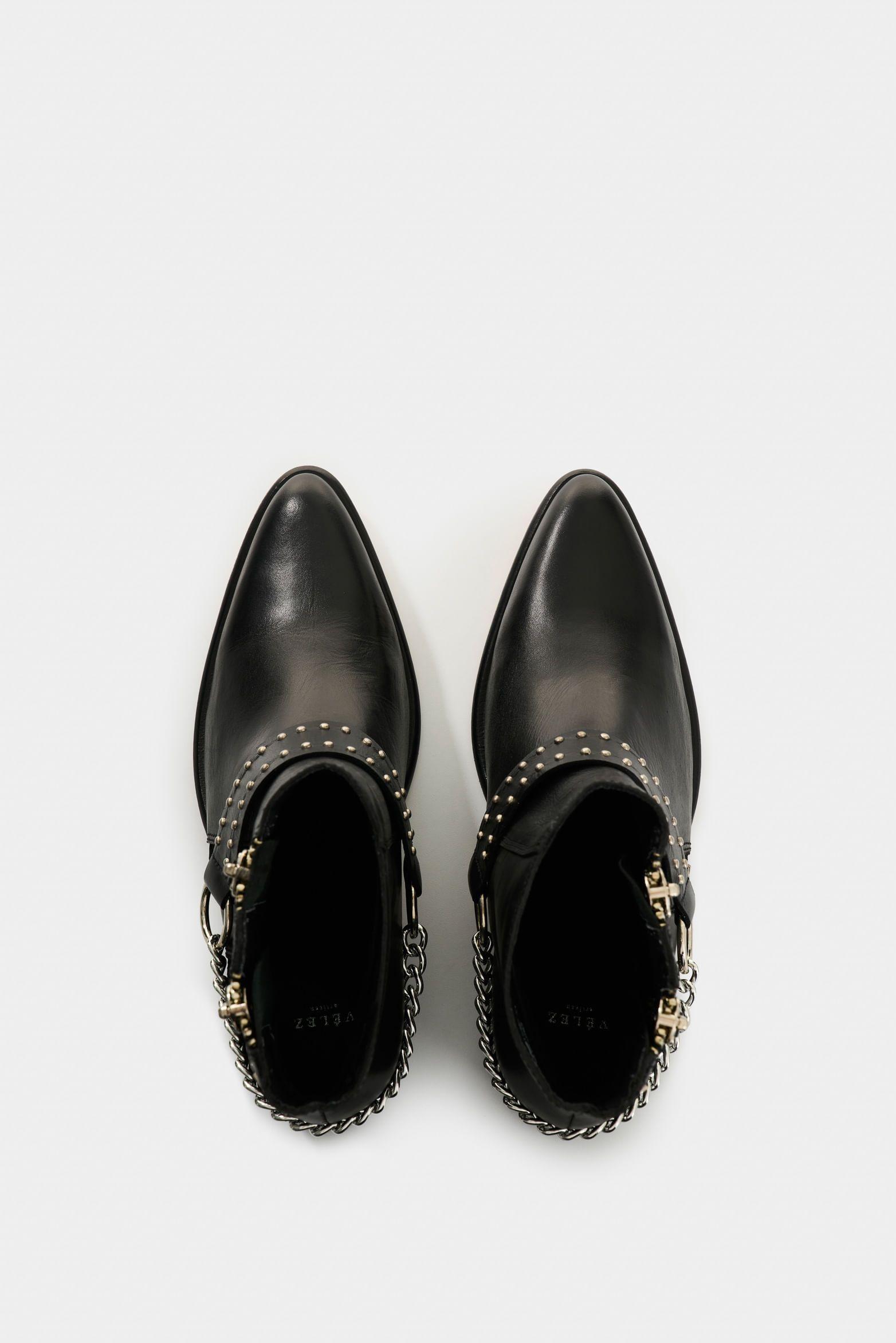 Vélez Botines Silueta Texana De Cuero Mujer Saturno Negro-3