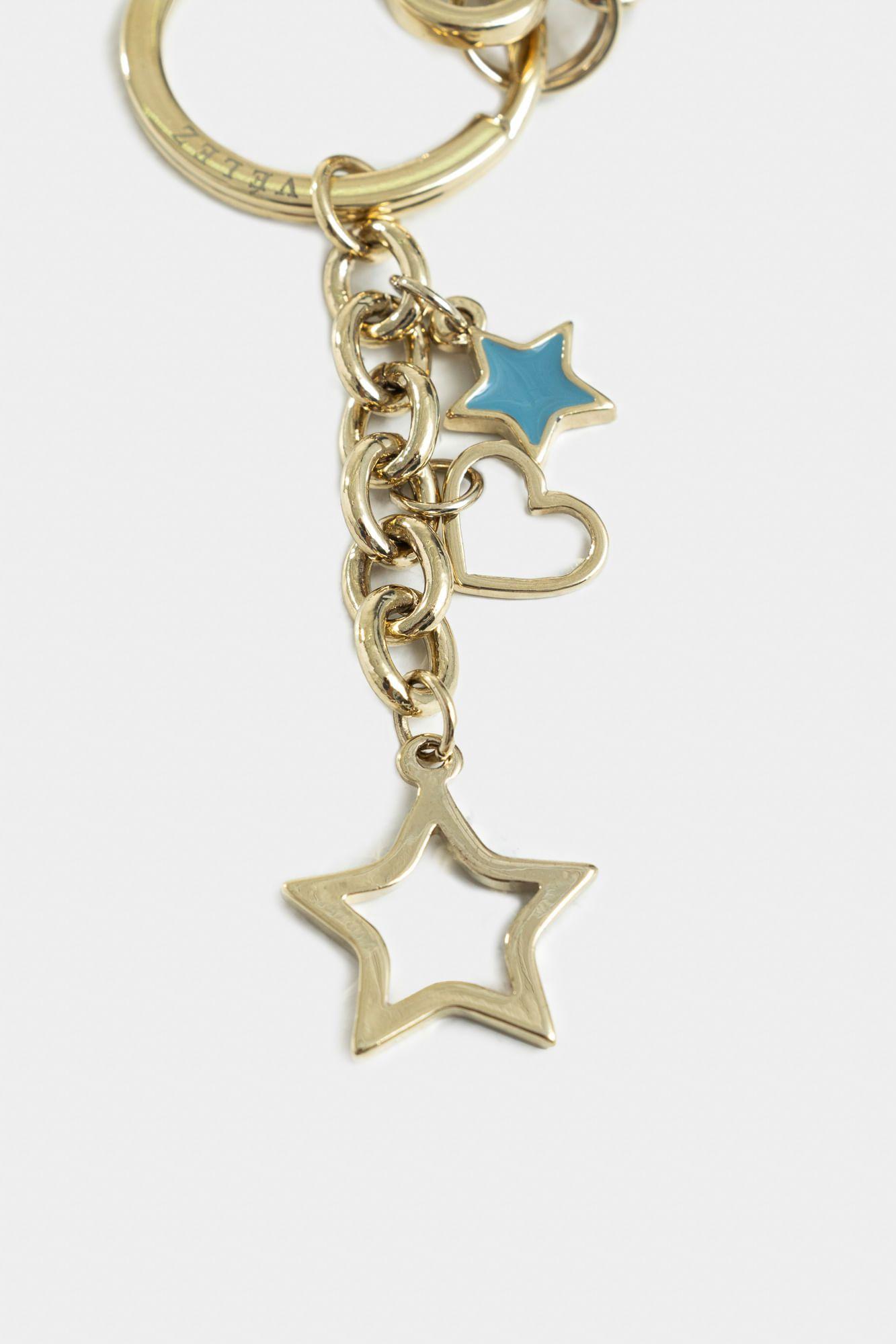 Llavero hexagonal zamak y cuero para mujer charms resina Agua Marina-2