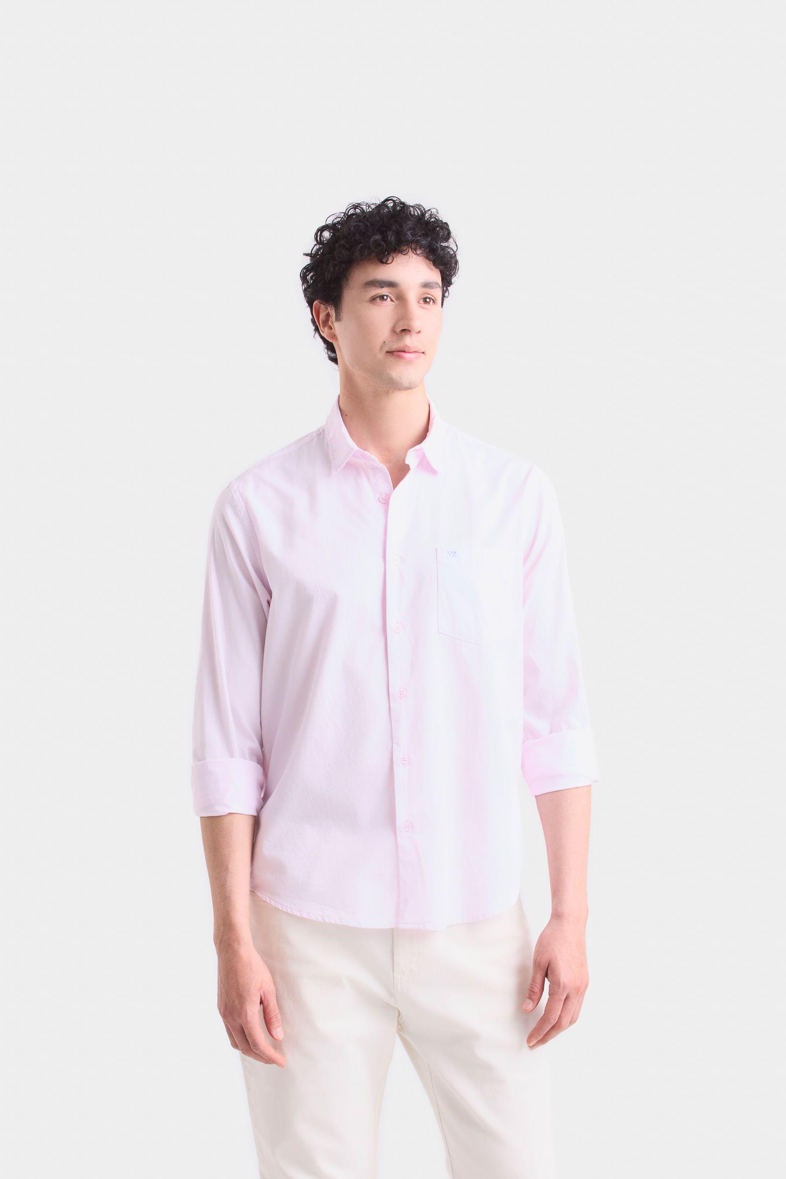 Vélez Camisa Manga Larga Para Hombre Cuello Clásico Rosado-0