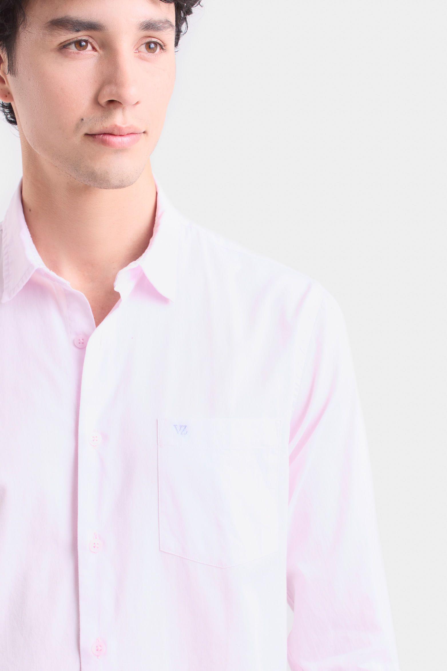 Vélez Camisa Manga Larga Para Hombre Cuello Clásico Rosado-1