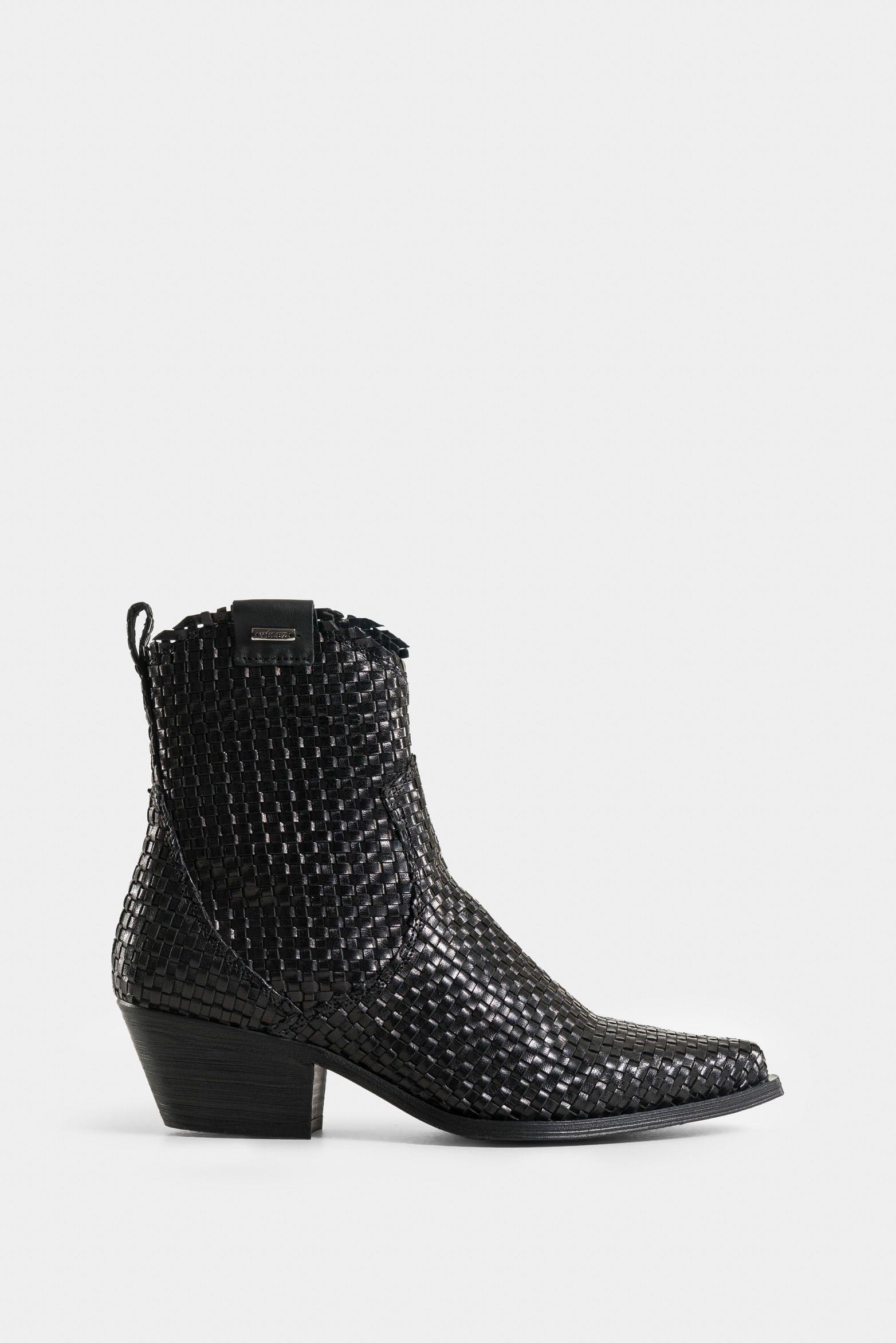 Vélez Botines Uyuni Cuero Para Mujer Capellada Tejida Negro-0