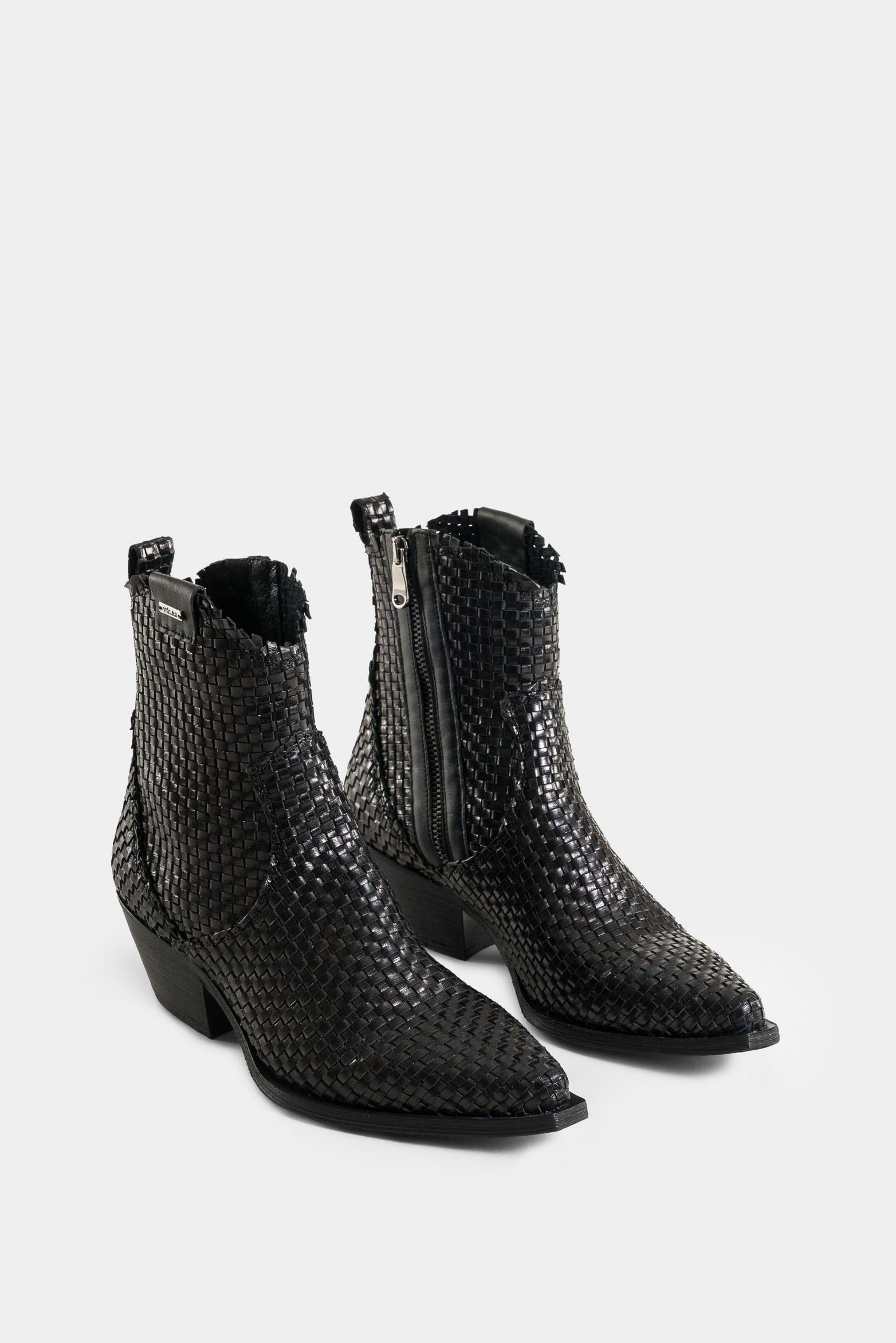 Vélez Botines Uyuni Cuero Para Mujer Capellada Tejida Negro-1