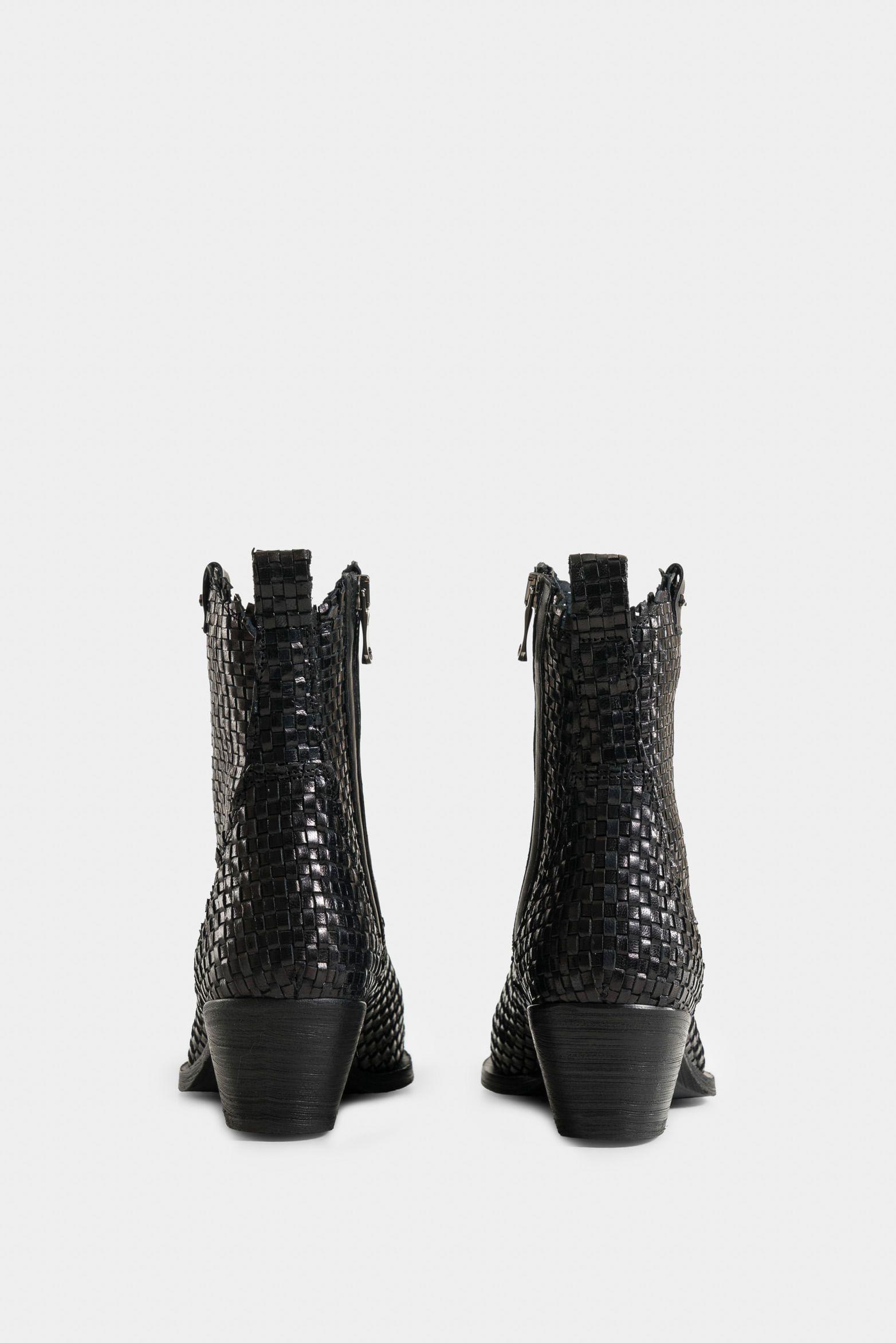 Vélez Botines Uyuni Cuero Para Mujer Capellada Tejida Negro-2