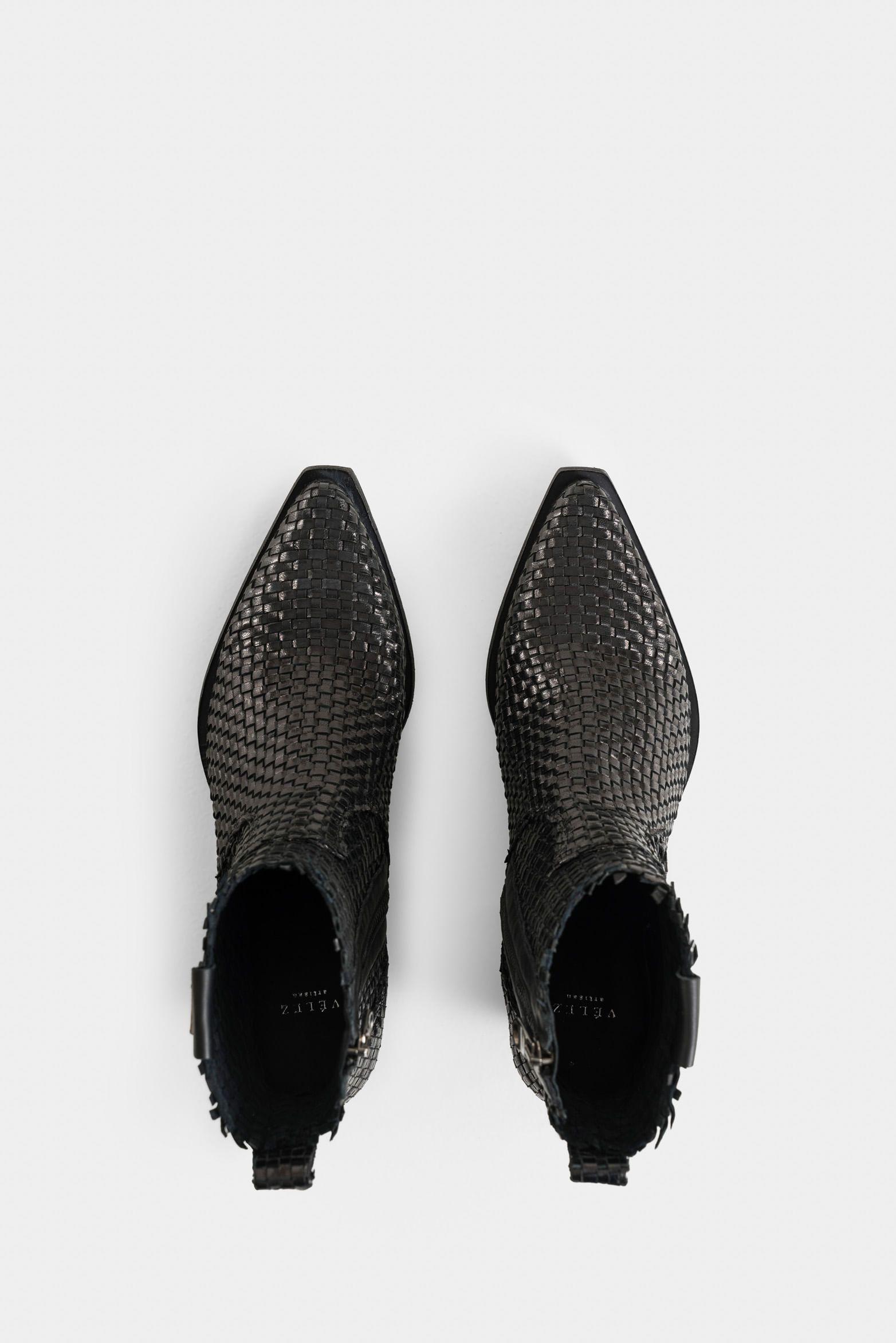 Vélez Botines Uyuni Cuero Para Mujer Capellada Tejida Negro-3
