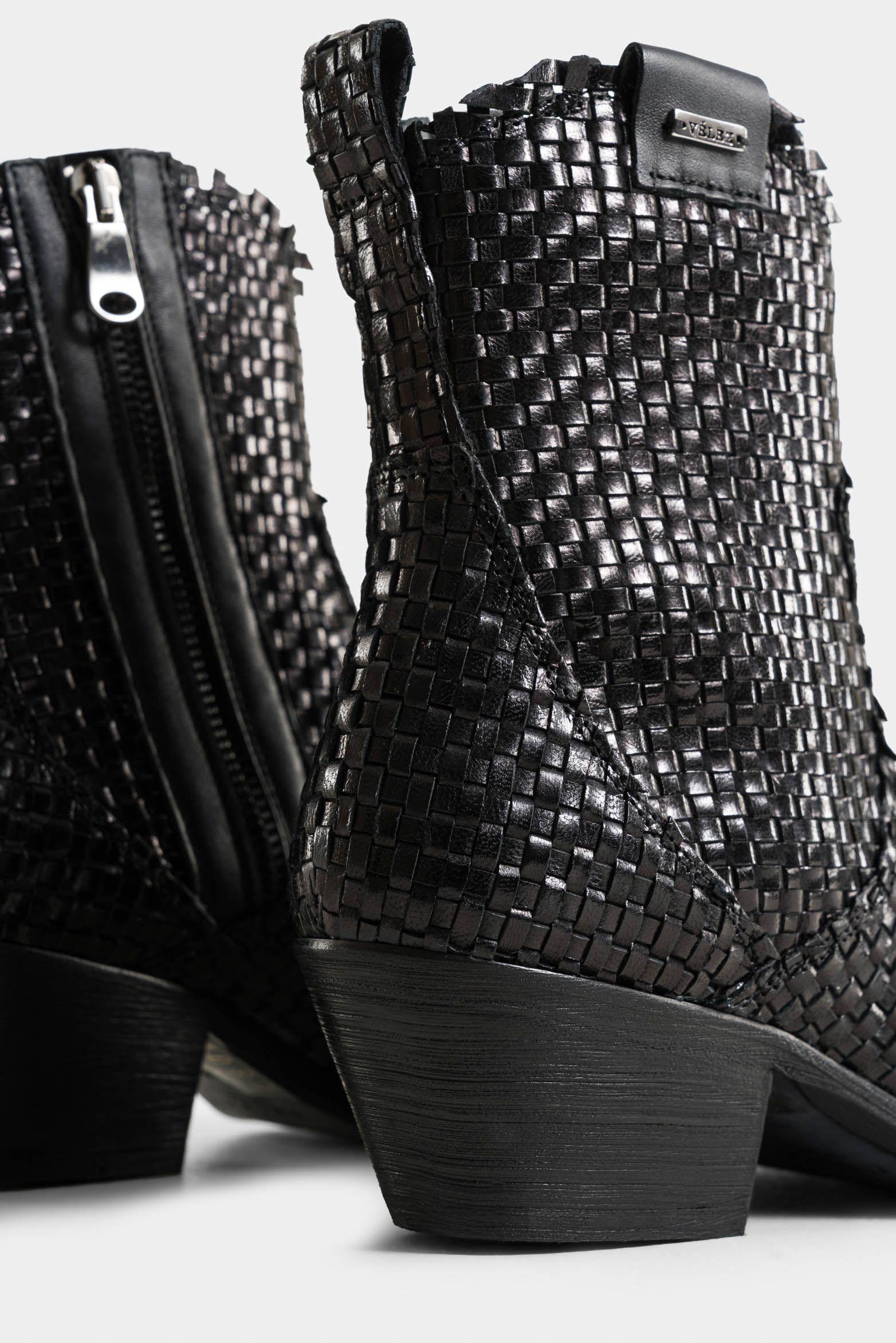 Vélez Botines Uyuni Cuero Para Mujer Capellada Tejida Negro-4
