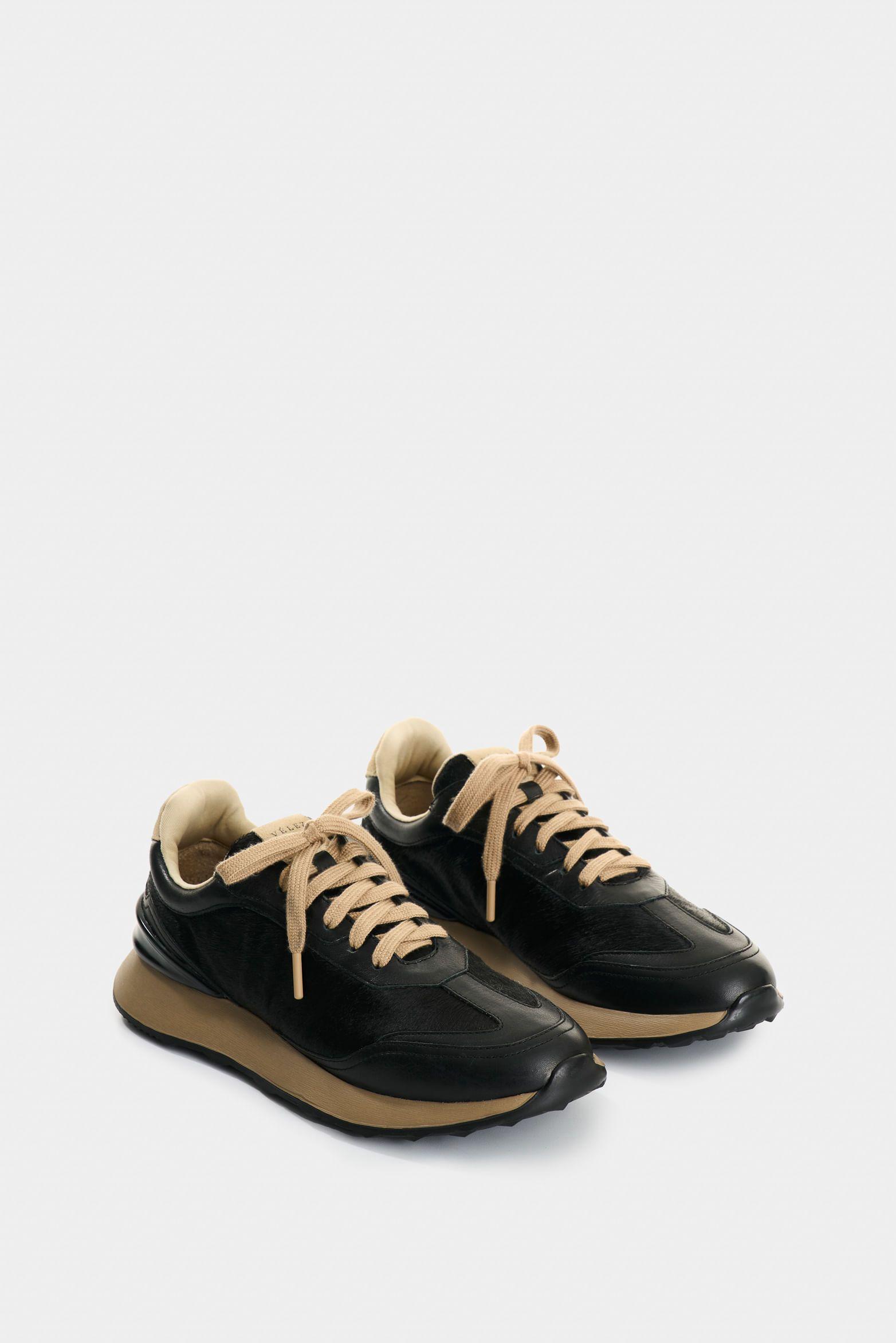 Vélez Zapatillas Cuero Pelo  Animal Print Mujer Elios Negro-1