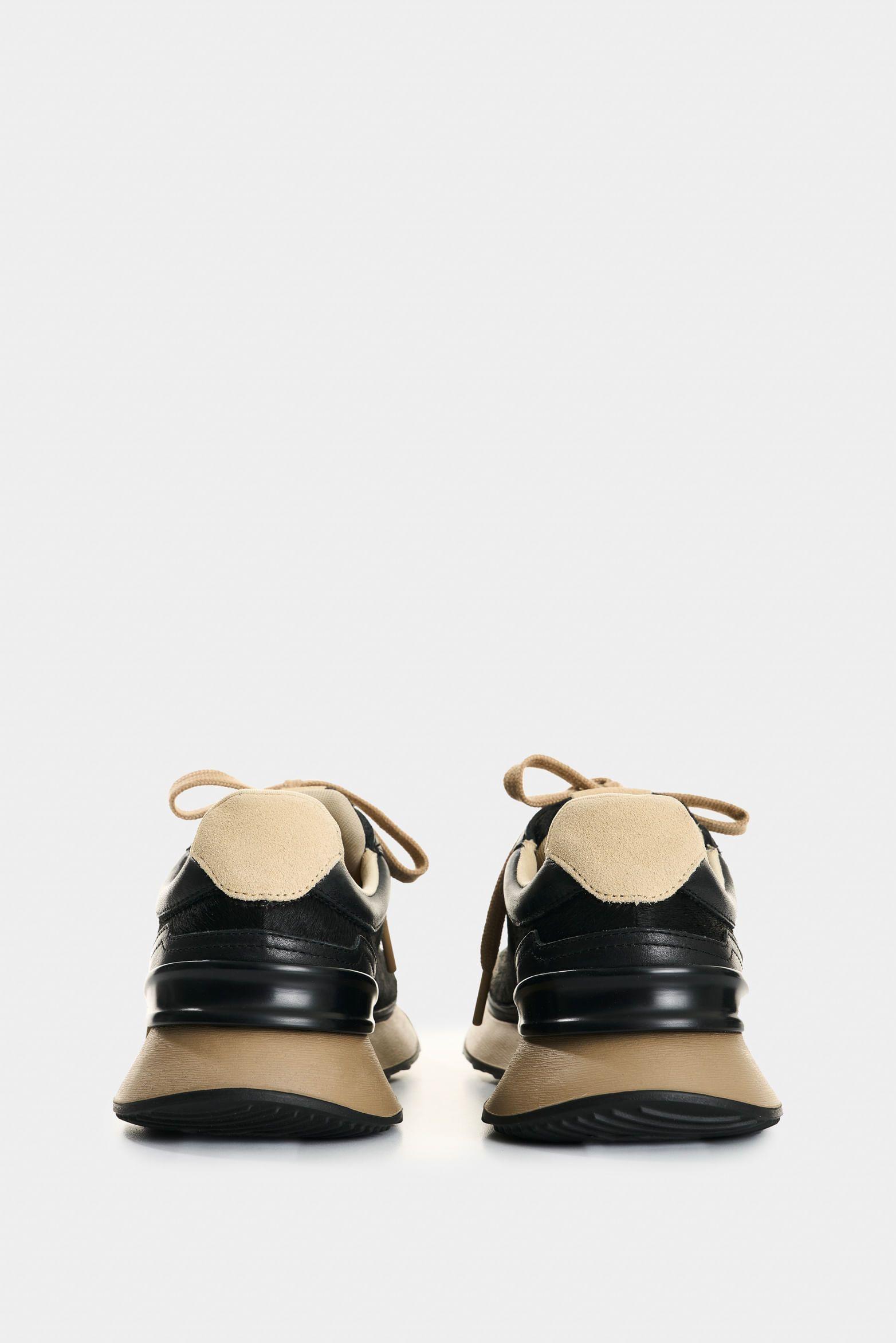 Vélez Zapatillas Cuero Pelo  Animal Print Mujer Elios Negro-2