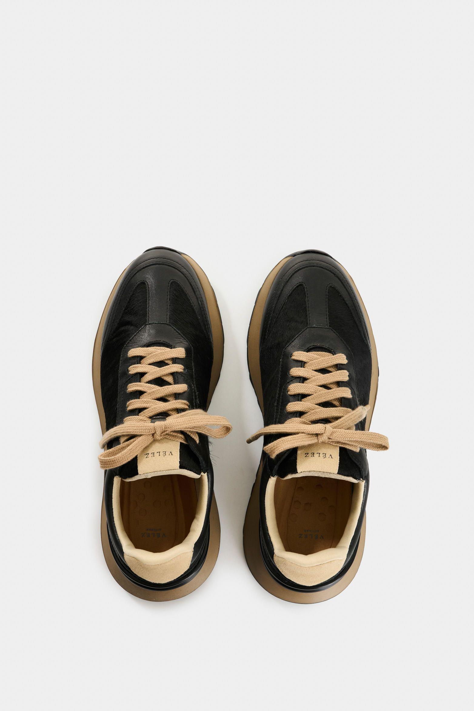 Vélez Zapatillas Cuero Pelo  Animal Print Mujer Elios Negro-3