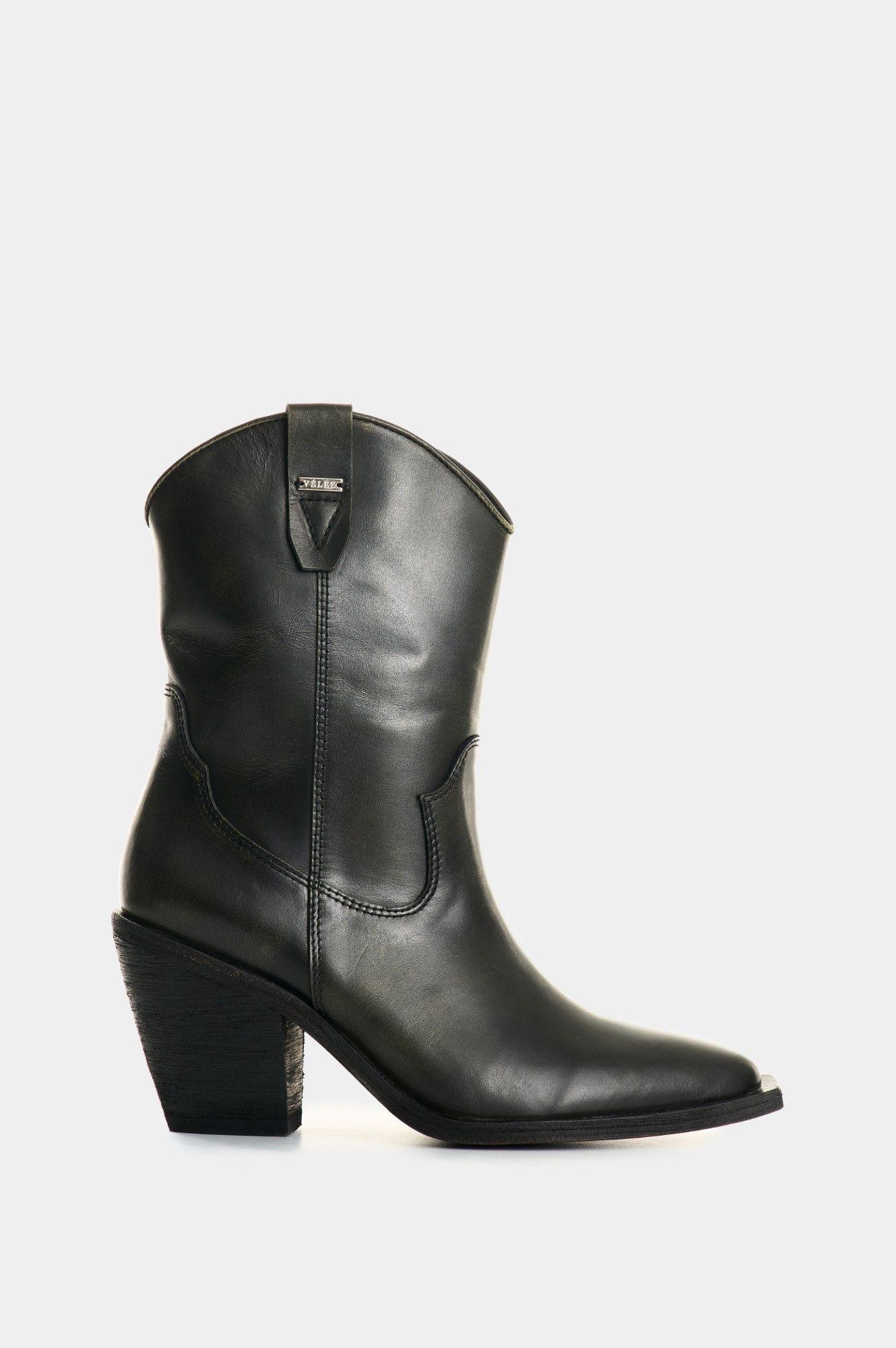 Vélez Botines Texanos De Cuero Brush Off Para Mujer Solen Negro-0