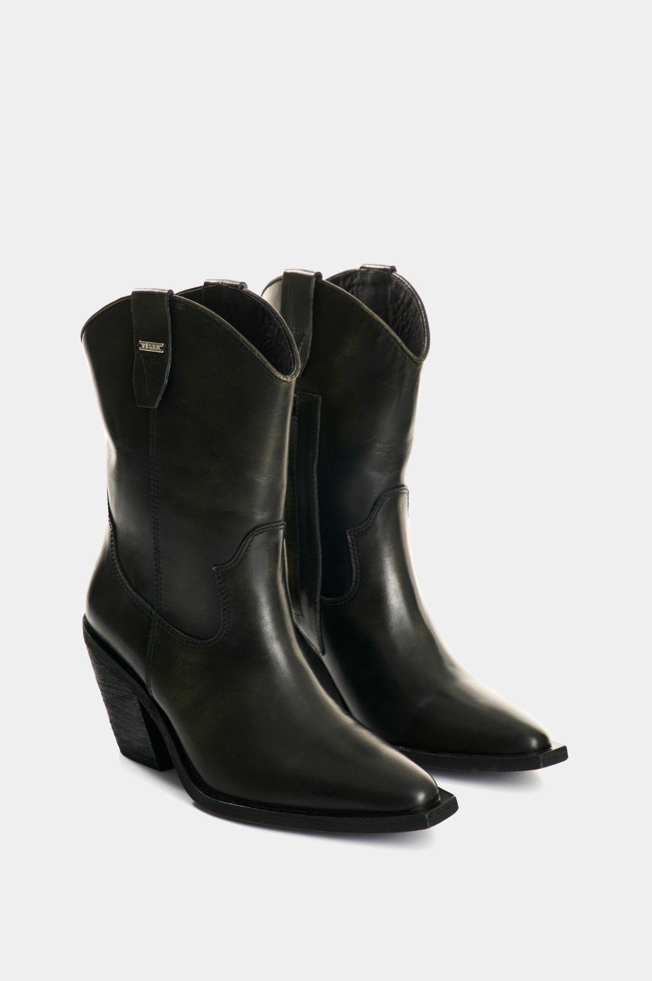 Vélez Botines Texanos De Cuero Brush Off Para Mujer Solen Negro-1
