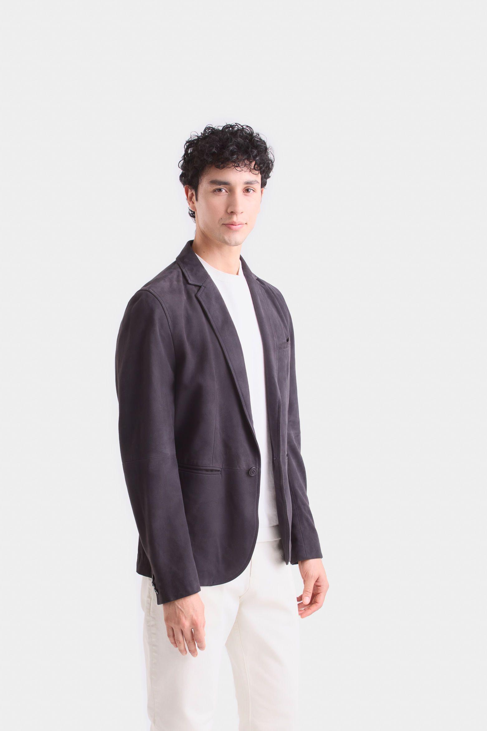 Vélez Blazer Niger De Gamuza Hombre Fit Semi Ajustado Gris-2