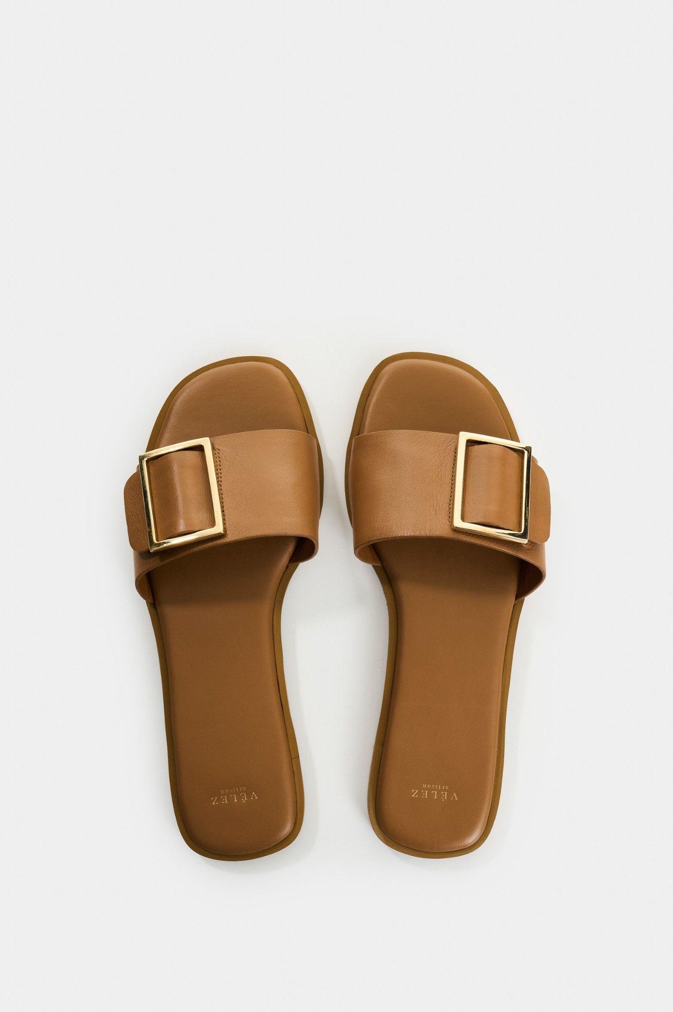 Vélez Sandalia Plana Cuero Mujer Gem Miel-3