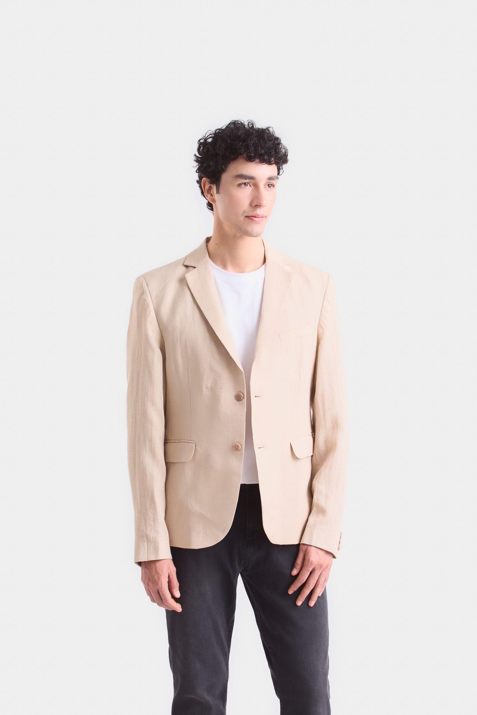 Vélez Blazer Yaqui Lino Hombre Silueta Semi Ajustada Crema-0