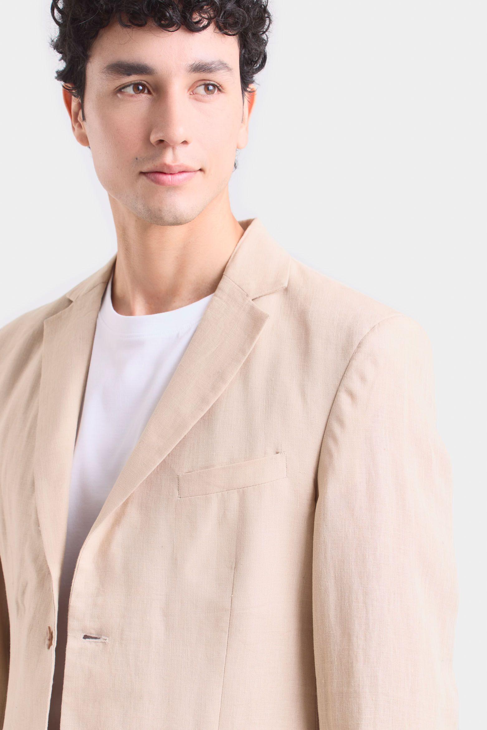 Vélez Blazer Yaqui Lino Hombre Silueta Semi Ajustada Crema-1
