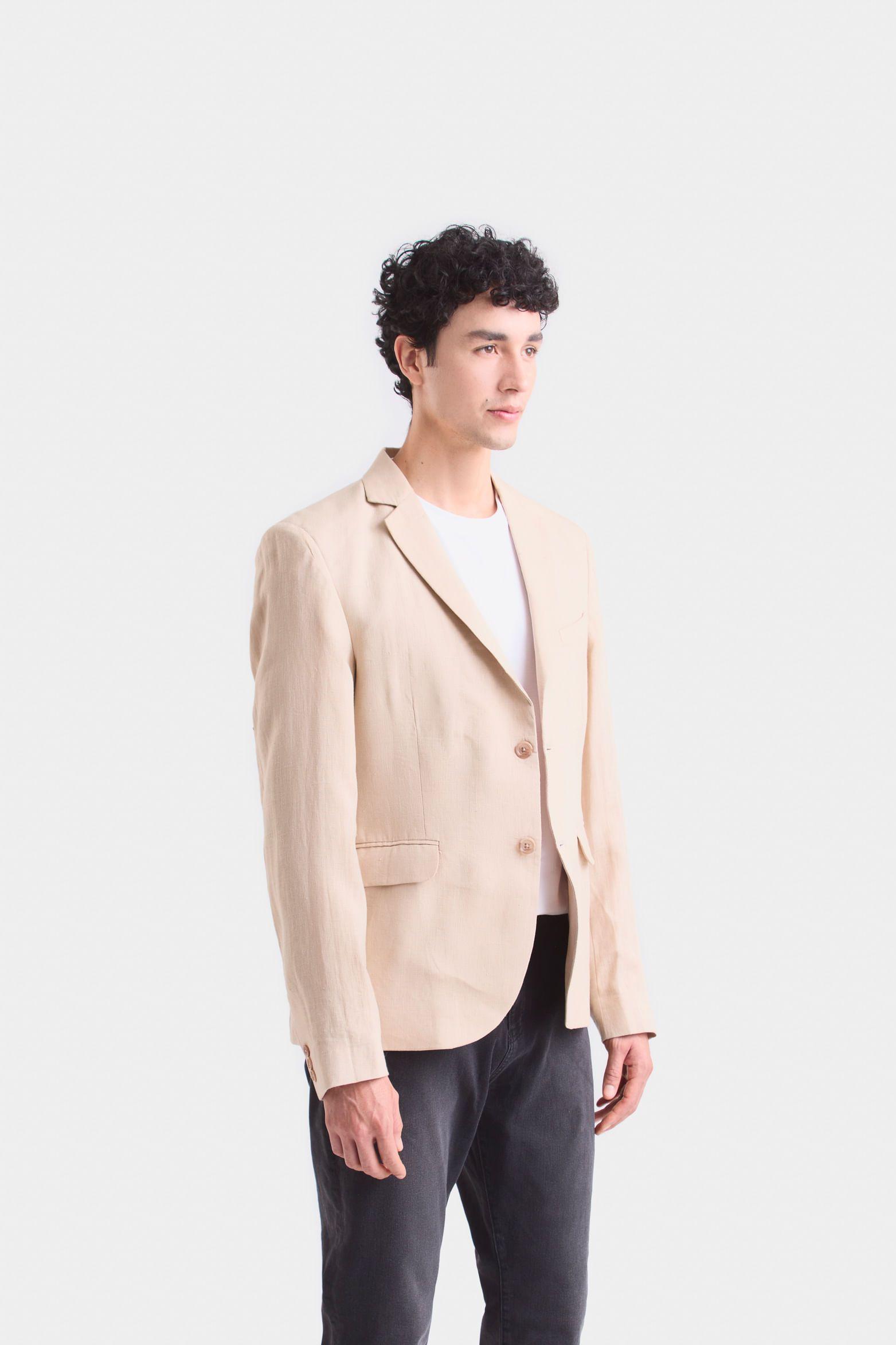 Vélez Blazer Yaqui Lino Hombre Silueta Semi Ajustada Crema-2