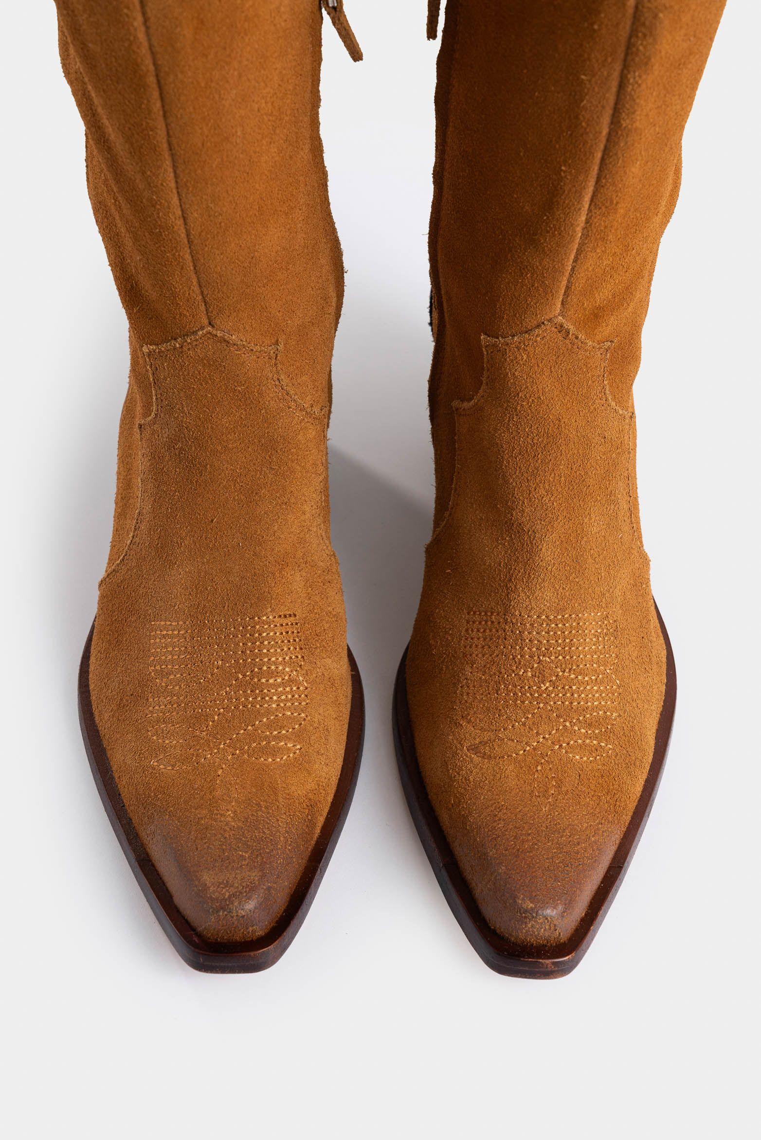 Vélez Botas Texanas Herencia De Cuero  Mujer Caña Alta Miel-3