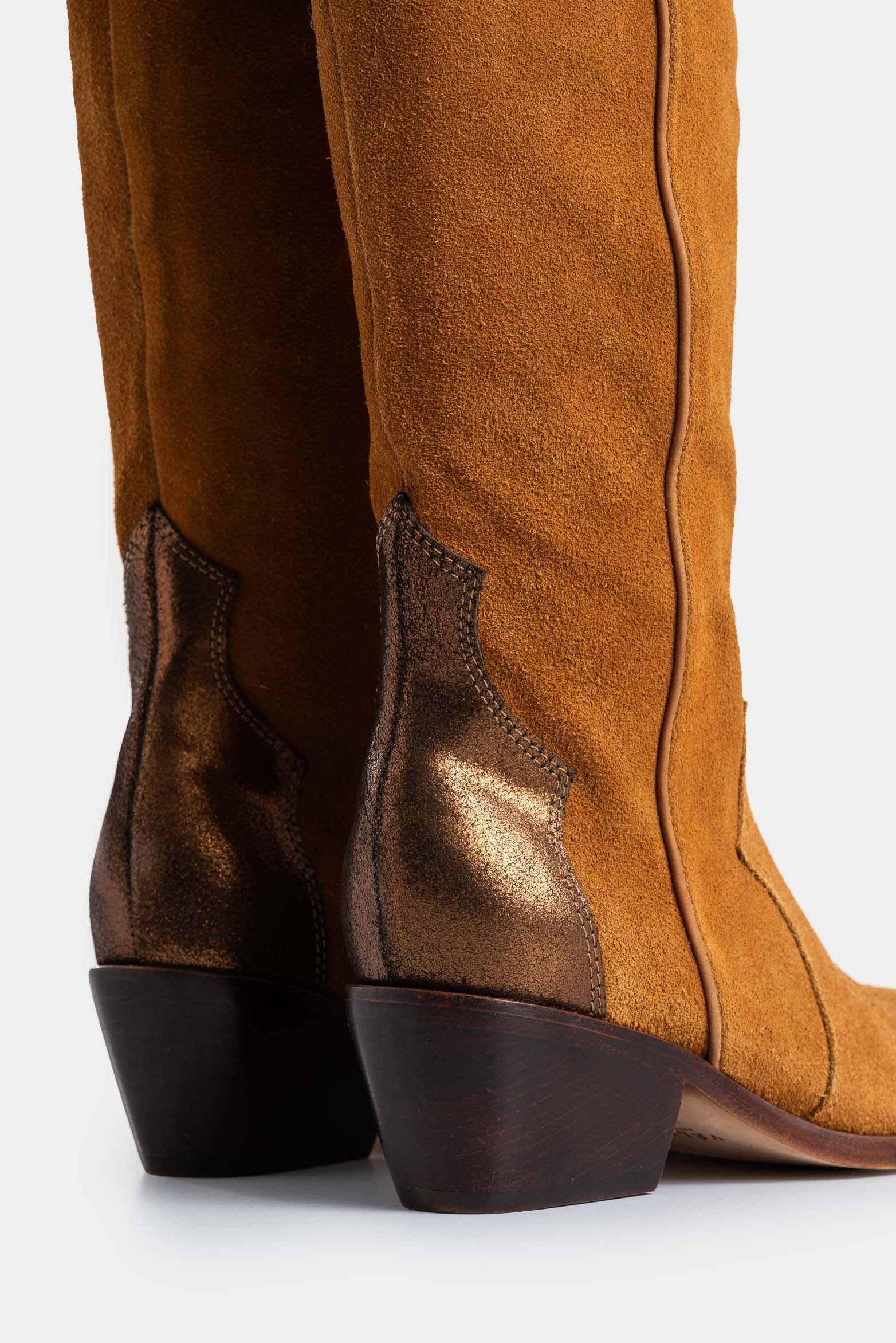 Vélez Botas Texanas Herencia De Cuero  Mujer Caña Alta Miel-4