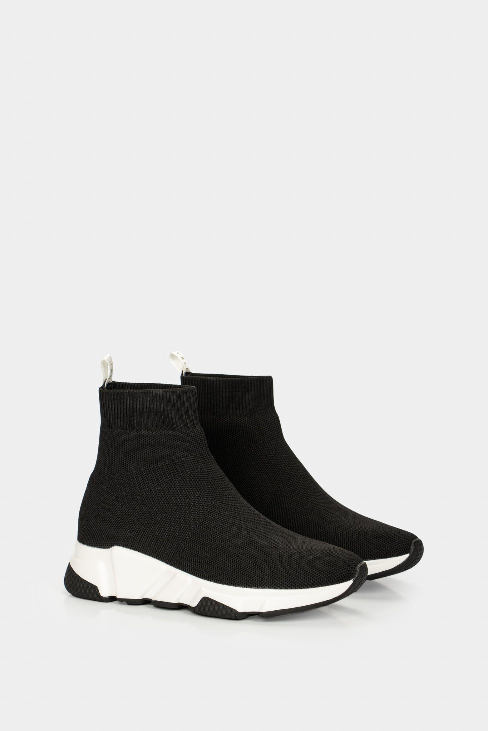 Vélez Zapatillas Botín Zamba Mujer Téxtil Y Cuero Negro-1