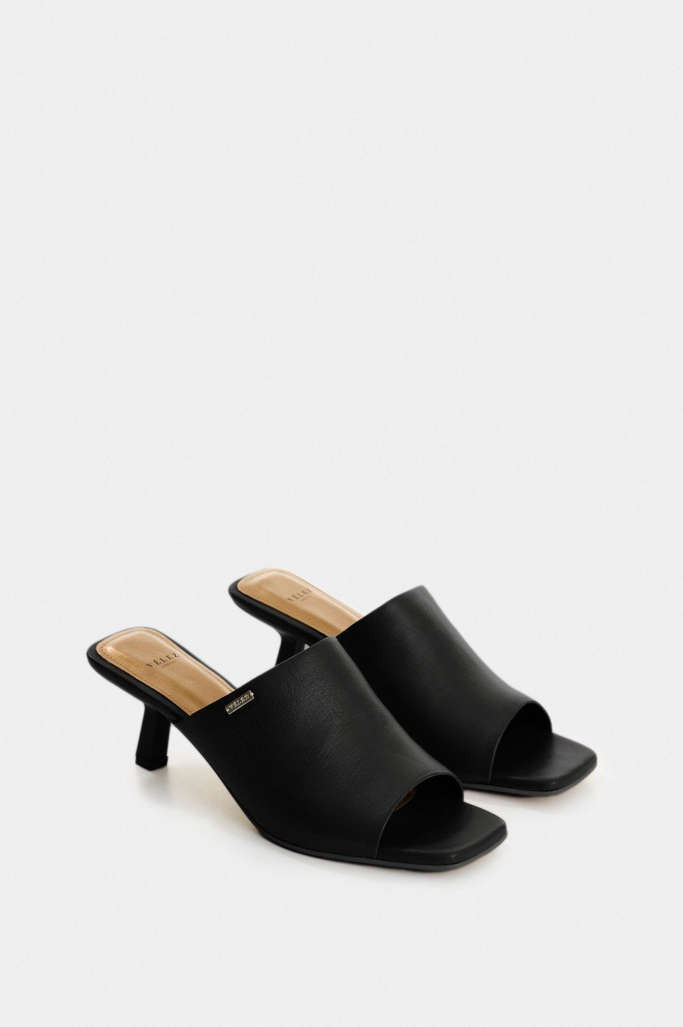 Vélez Sandalia Tacón Cuero Mujer Gala Negro-1