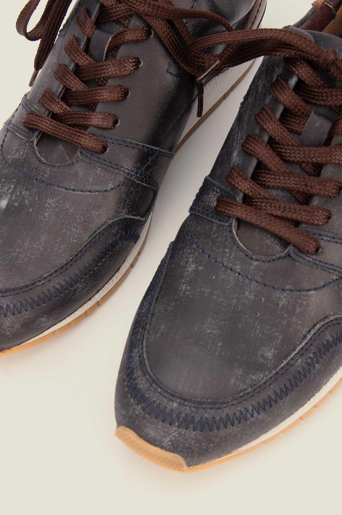 Vélez Zapatillas Deportivos De Cuero Vintage Azul Oscuro-3